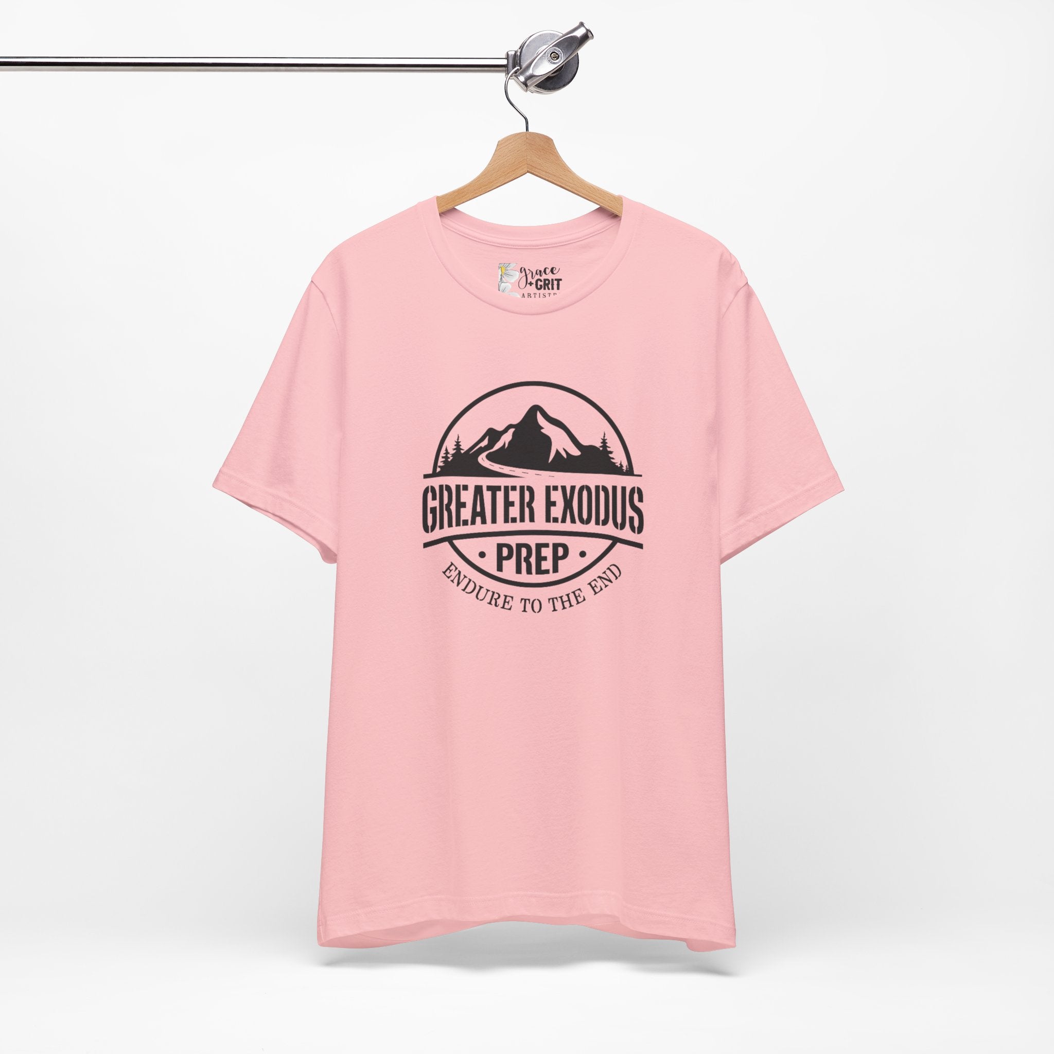 Greater Exodus Prep T-Shirt — Mountain Logo “Endure to the End” Adventure Tee