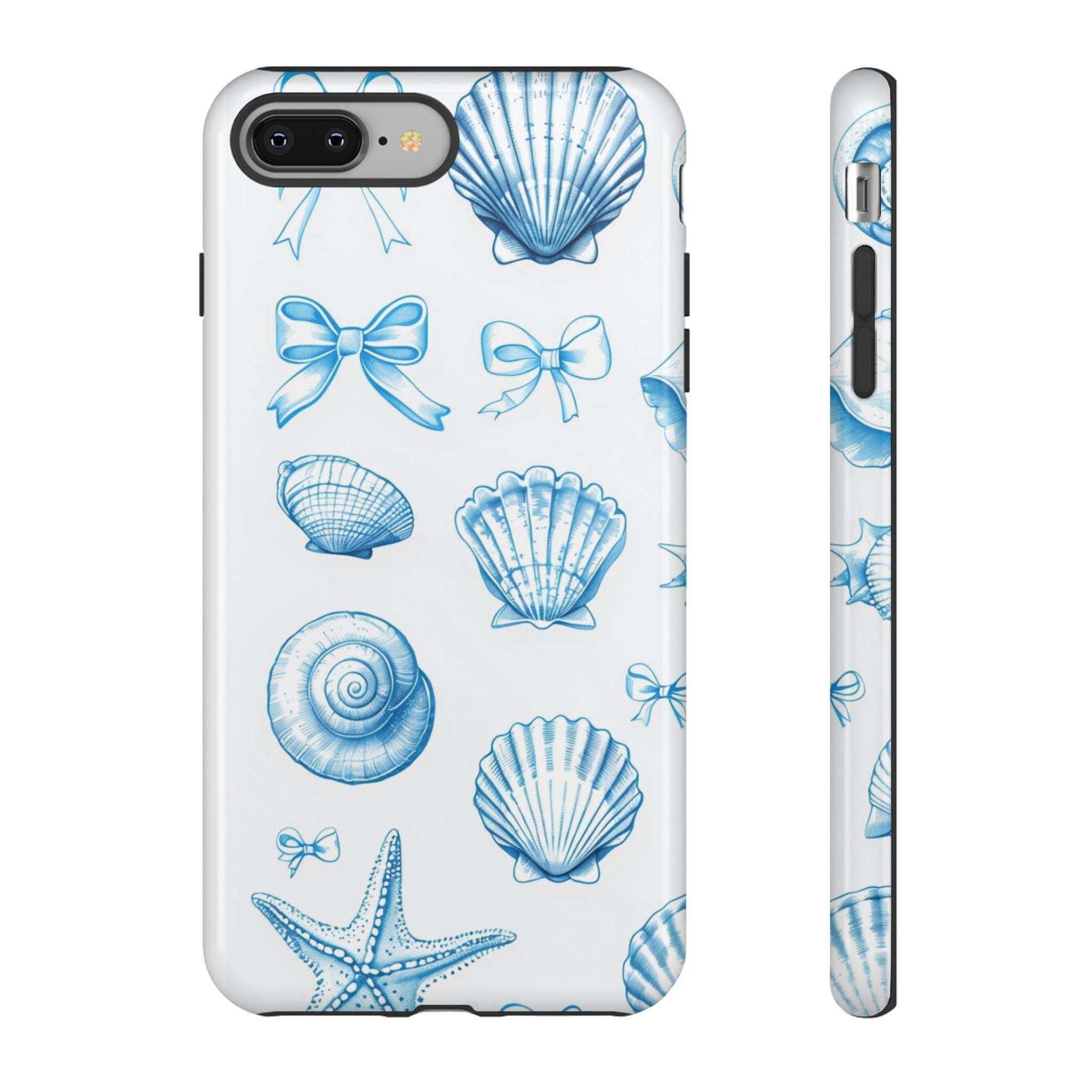 Seaside Shells Phone Case — Blue Nautical Shell & Starfish Pattern
