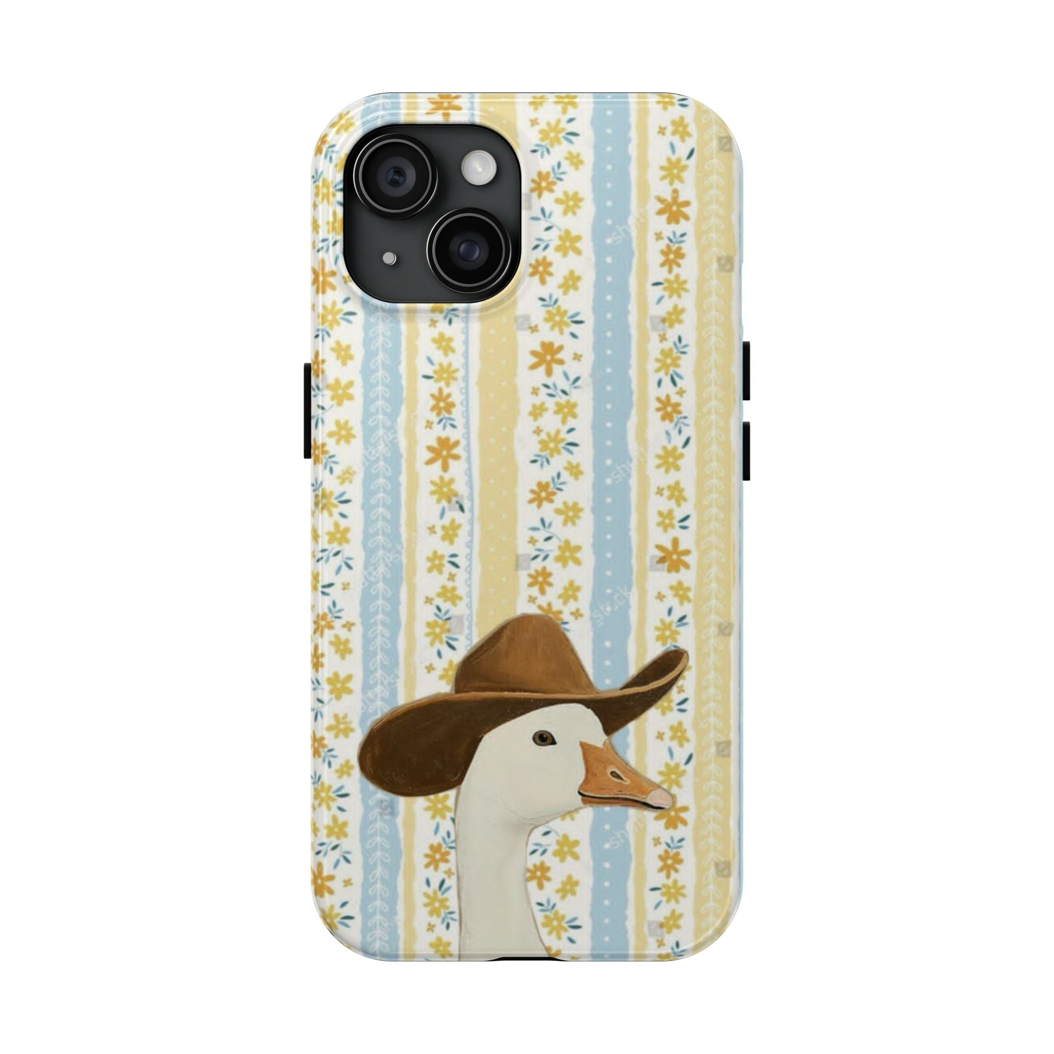 Cowboy Goose Tough Phone Case — Cute Farm Animal iPhone Case with Floral Stripes