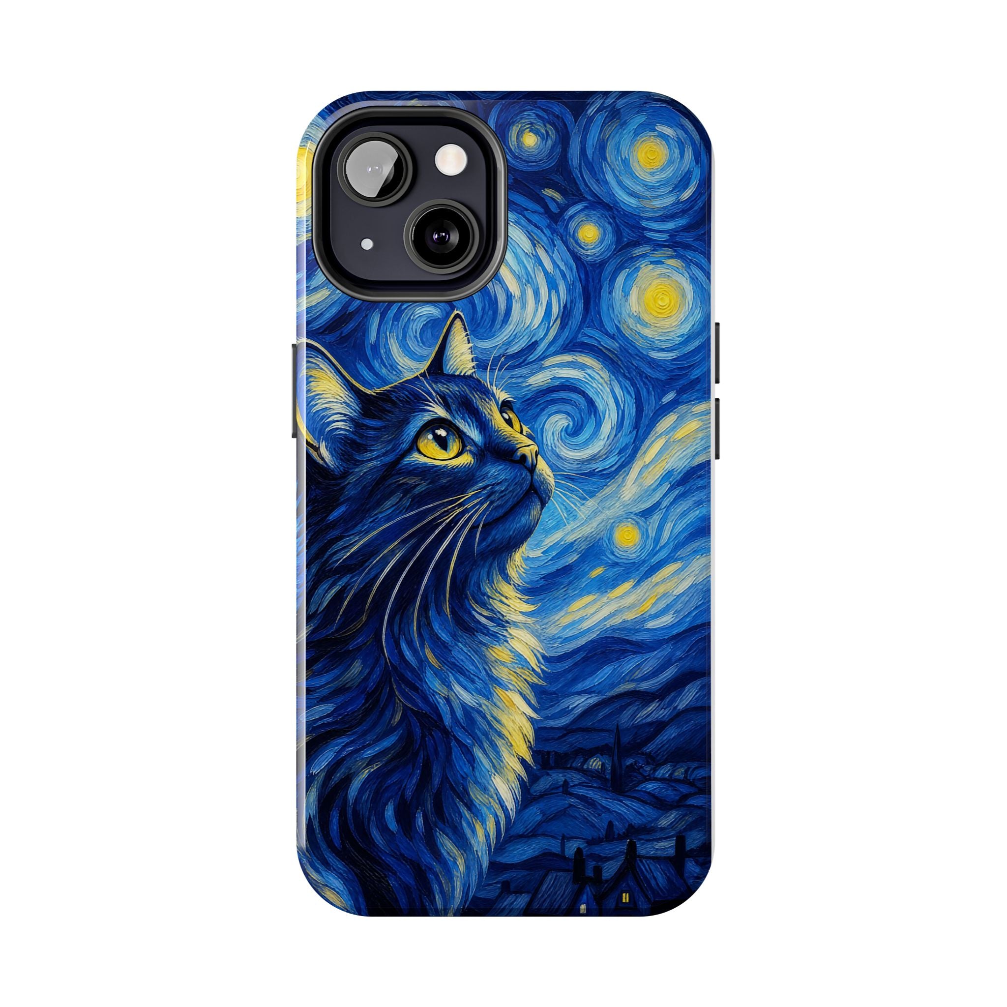 Starry Night Cat Tough Phone Case — Van Gogh Style Galaxy Kitten Protective Cover