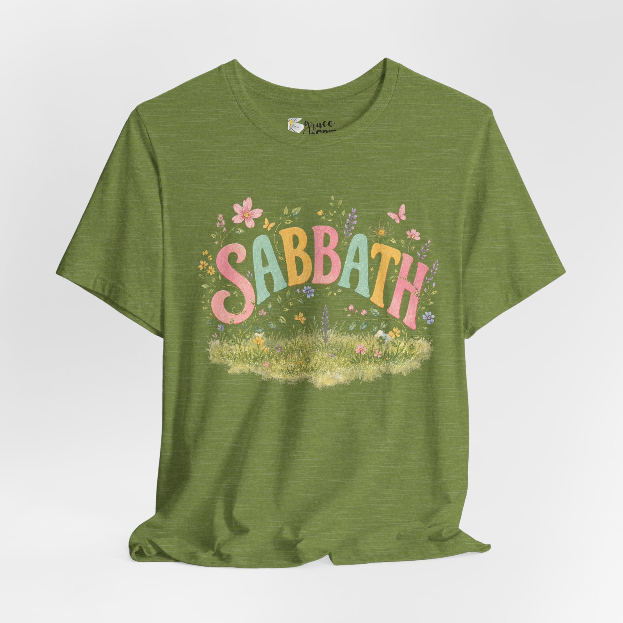 Sabbath Floral Script Tee | Pastel Flowers, Meadow Illustration