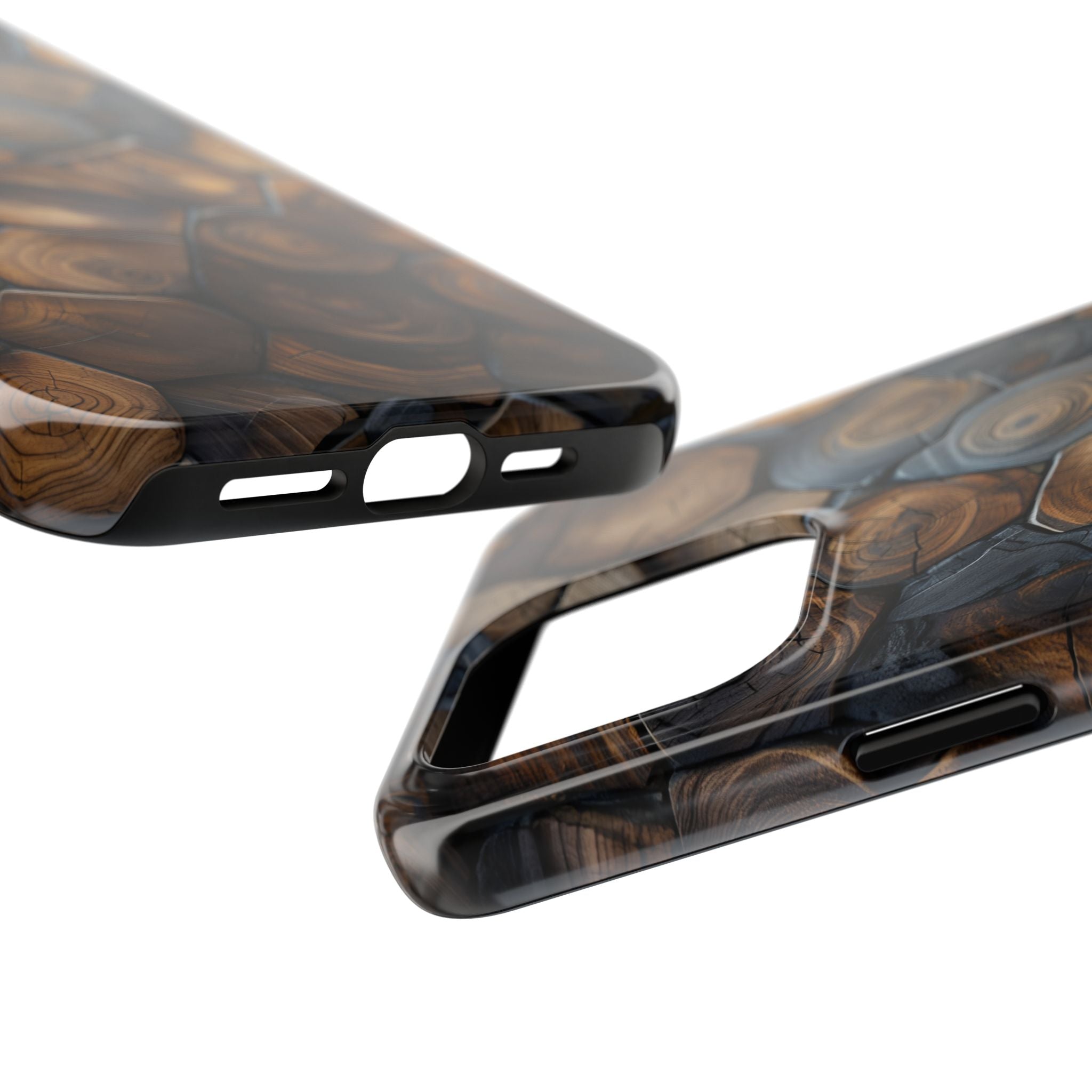 Woodgrain Hex Pattern Tough Phone Case — Rustic Log Cross-Section Design