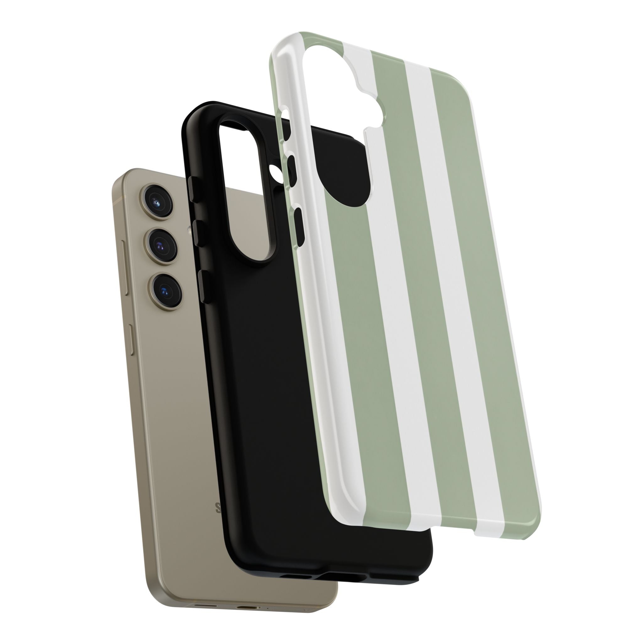 Striped Sage Tough Phone Case — Durable Green & White Vertical Stripe Phone Cover