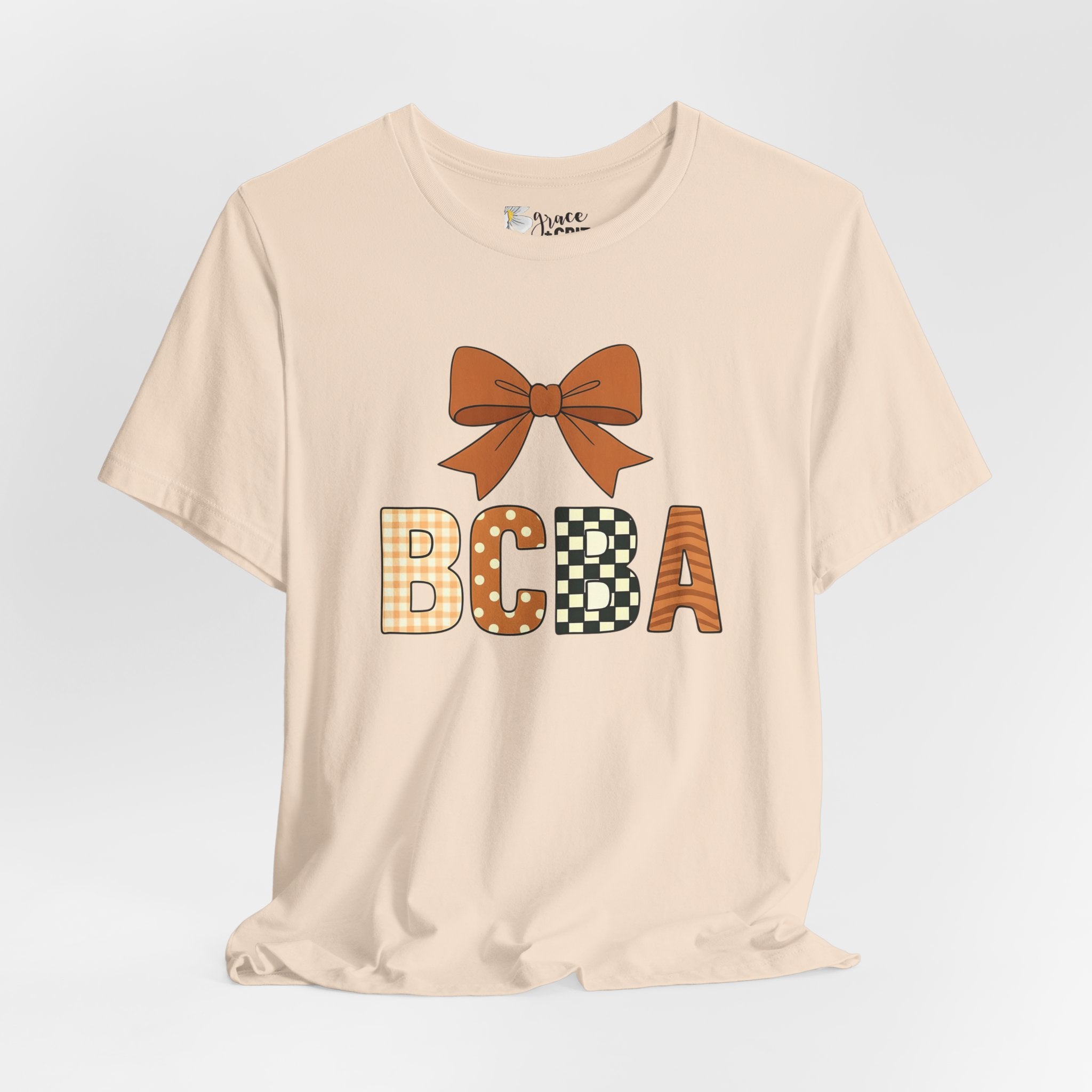 BCBA Monogram Tee | Bow Accent, Orange Plaid and Polka Dot Letters