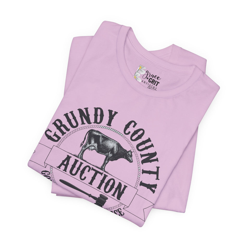 Grundy County Auction Tee — 'Going Once, Going Twice' Farm Livestock Graphic T‑Shirt