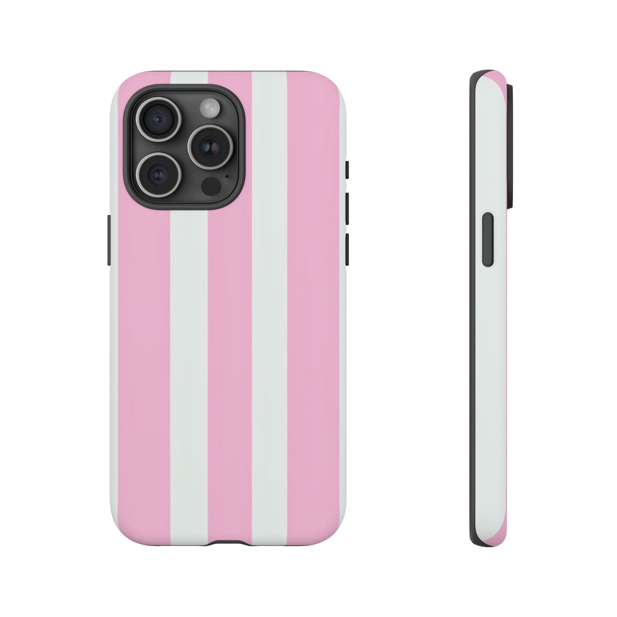 Pink & White Striped Tough Phone Case — Durable Protective Phone Cover