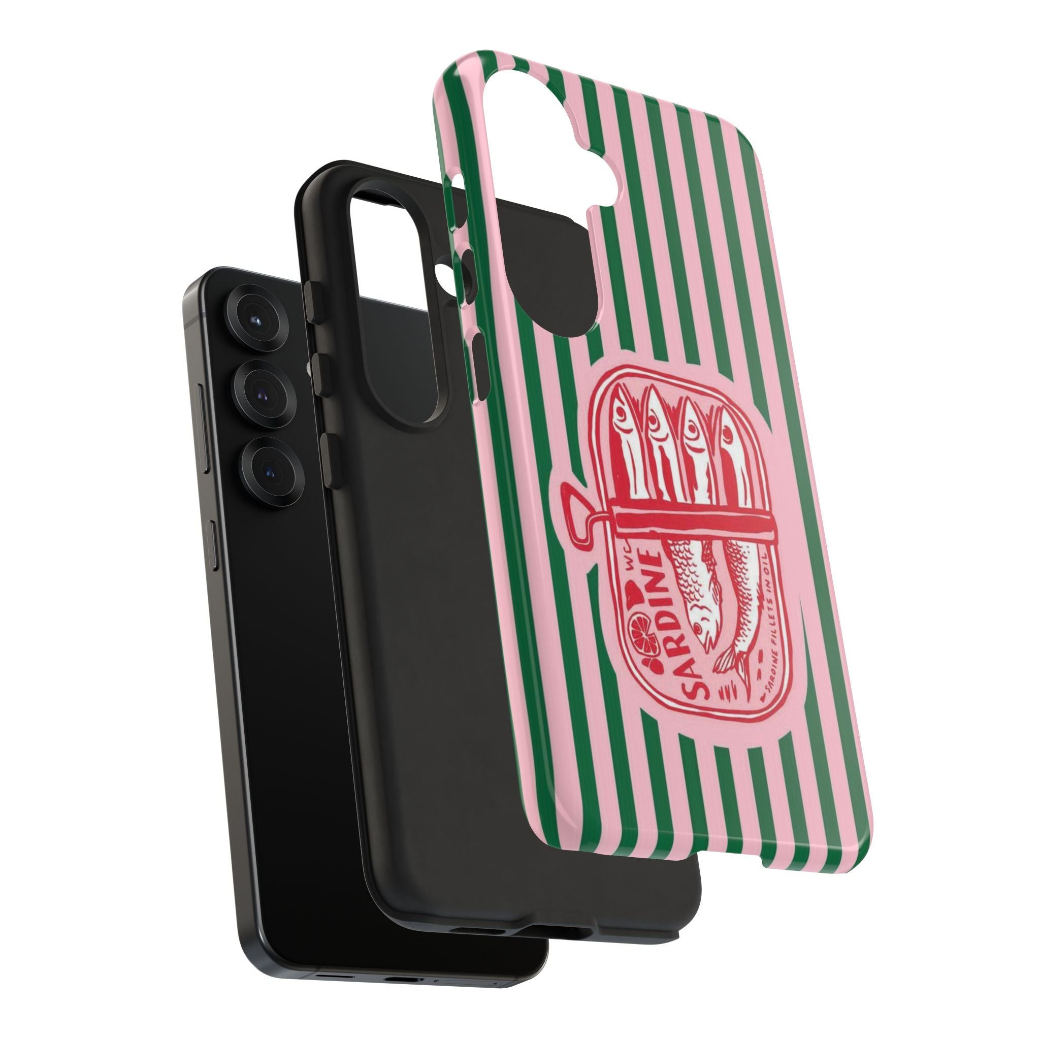 Sardine Stripe Phone Case — Retro Pink & Green Nautical Protection