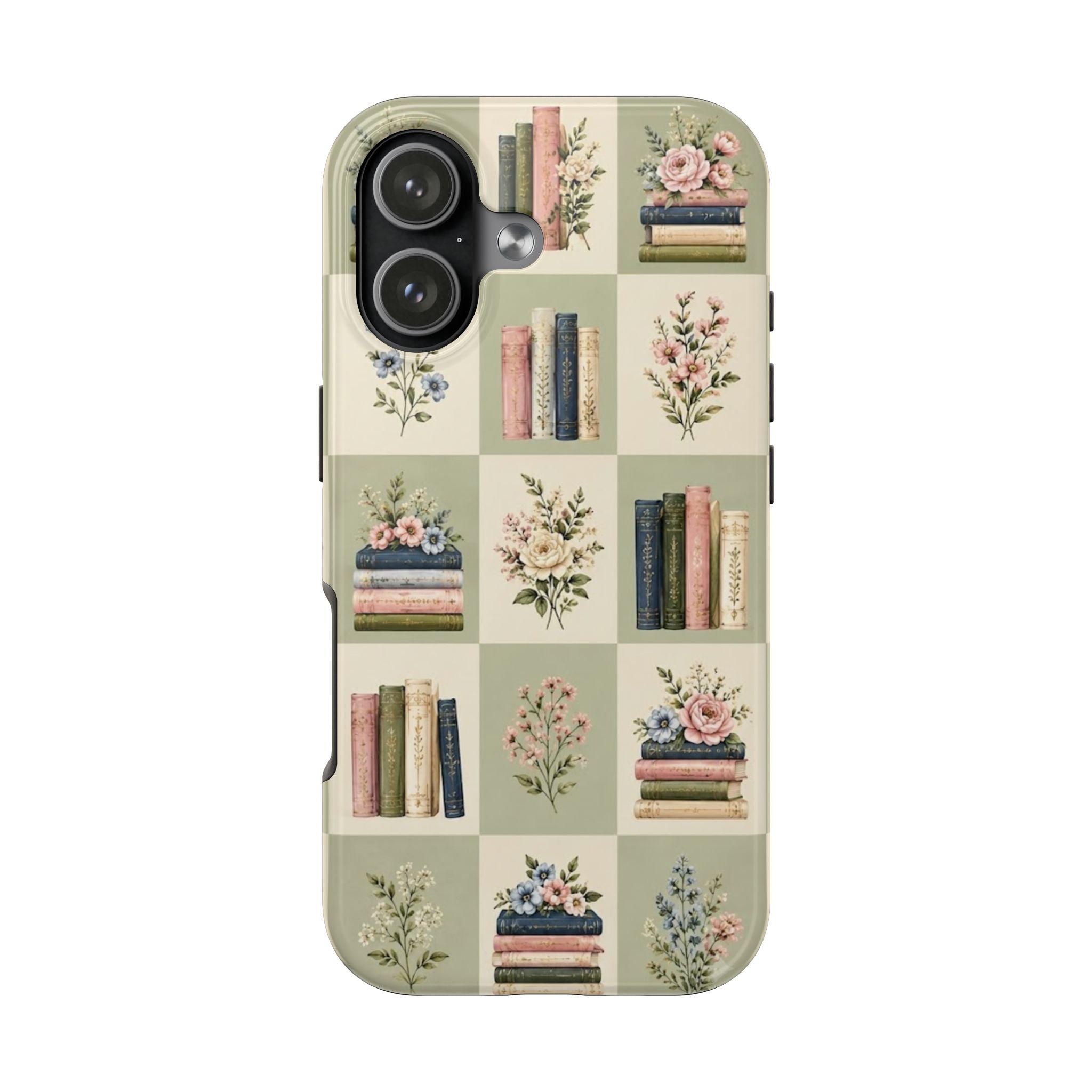 Floral Bookshelf Tough Phone Case — Vintage Floral & Stacked Books Pattern