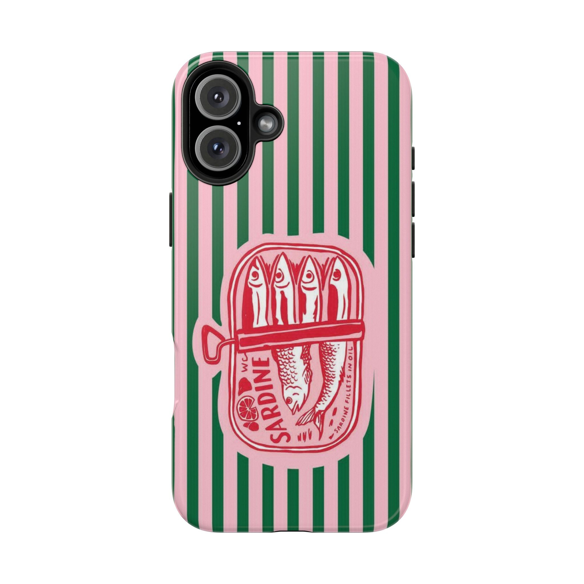 Sardine Stripes Tough Phone Case — Retro Pink & Green Protective Phone Cover