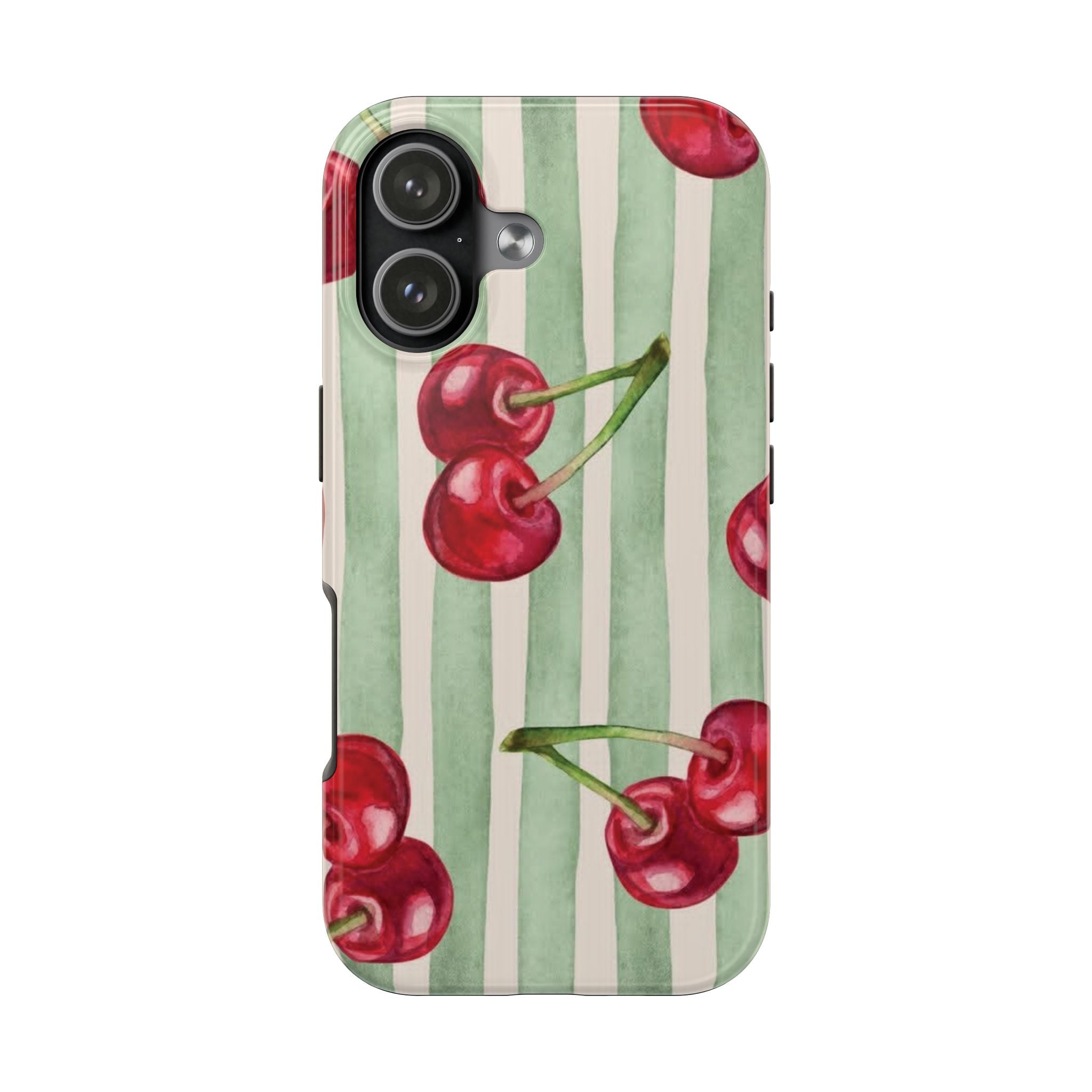 Cherry Stripe Tough Phone Case — Retro Watercolor Cherry Pattern Durable Phone Case