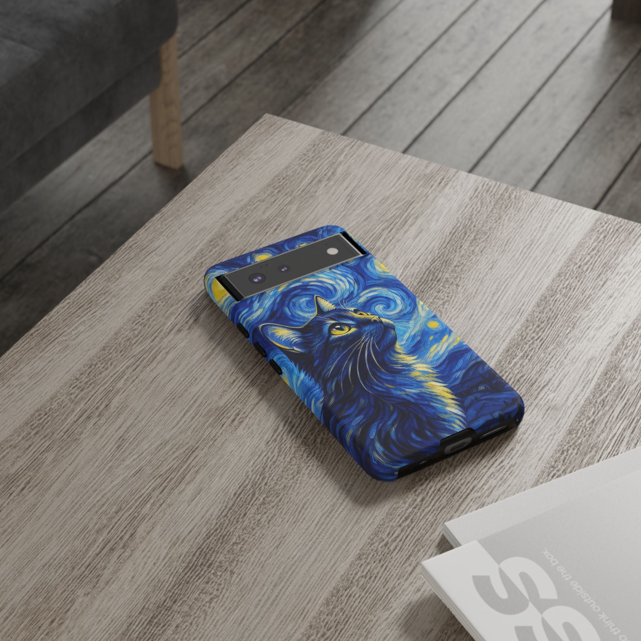 Starry Night Cat Phone Case — Van GoghStyle Blue Galaxy iPhone Cover