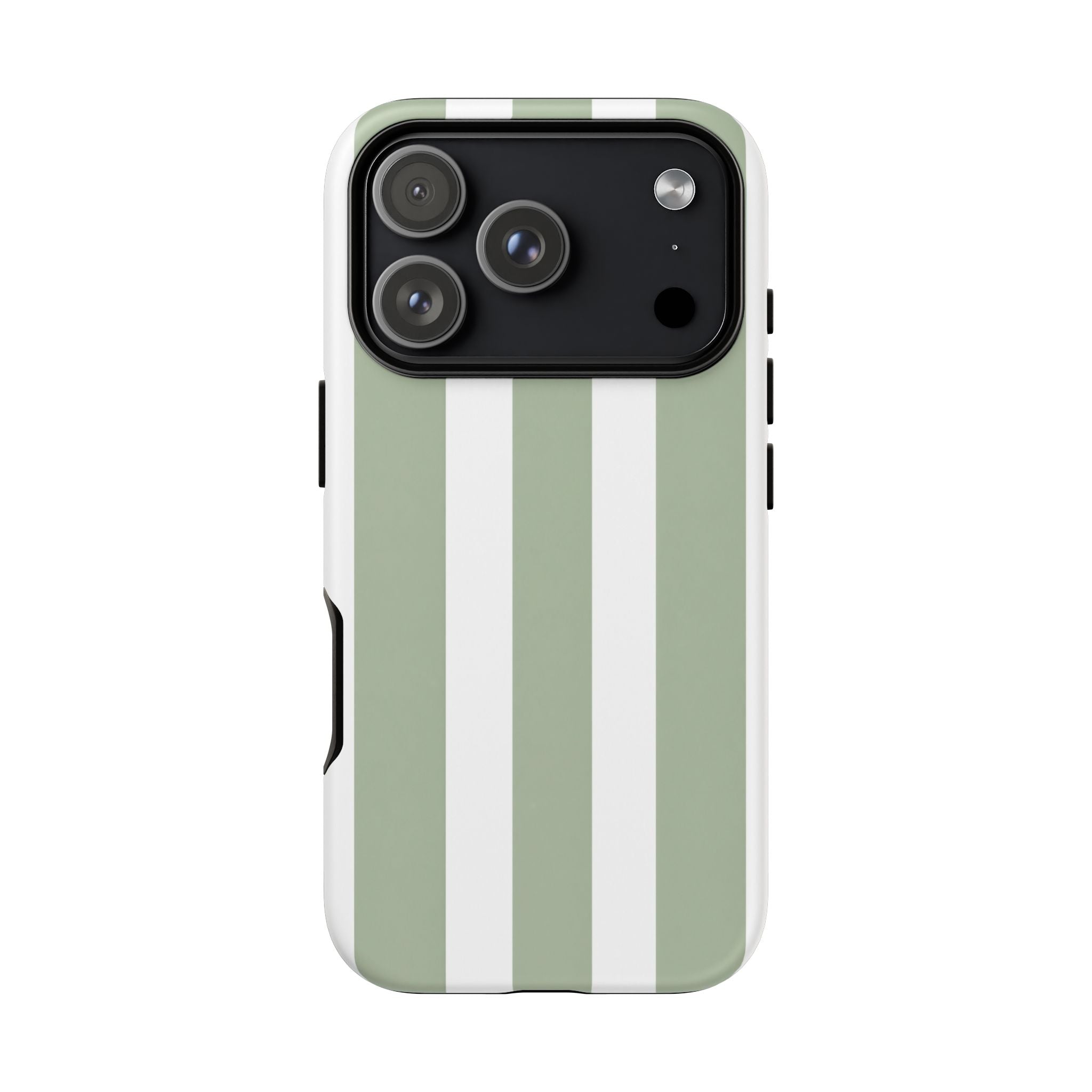 Striped Sage Tough Phone Case — Durable Green & White Vertical Stripe Phone Cover