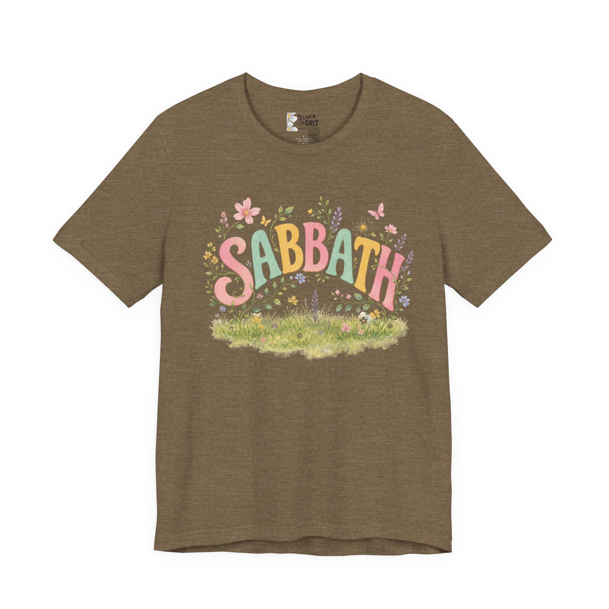 Sabbath Floral Script Tee | Pastel Flowers, Meadow Illustration
