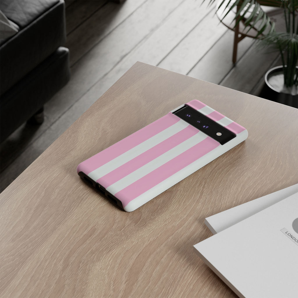 Pink & White Striped Tough Phone Case — Durable Protective Phone Cover