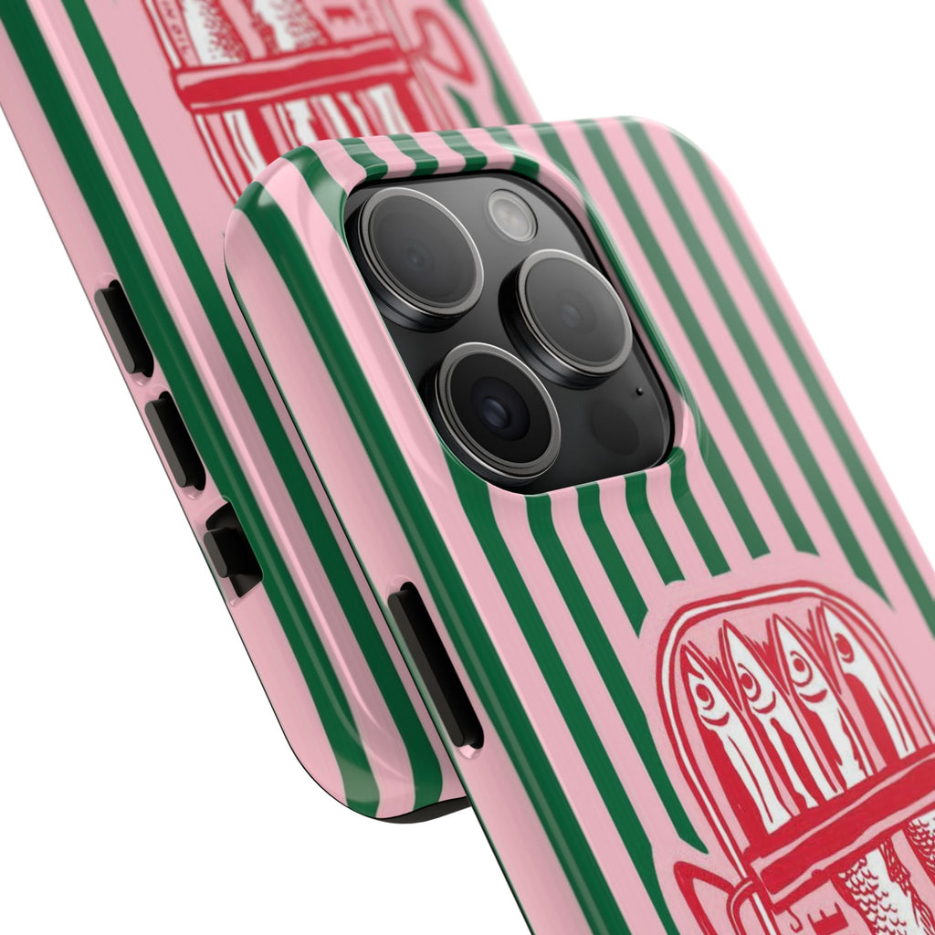 Sardine Stripes Tough Phone Case — Retro Pink & Green Protective Phone Cover