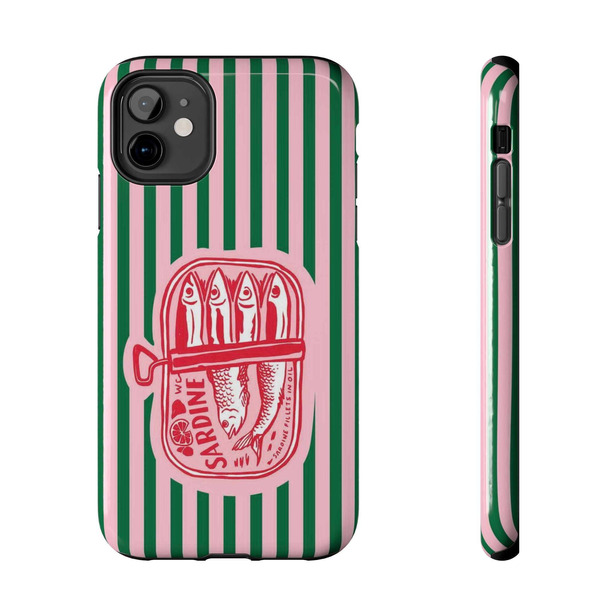 Sardine Stripes Tough Phone Case — Retro Pink & Green Protective Phone Cover