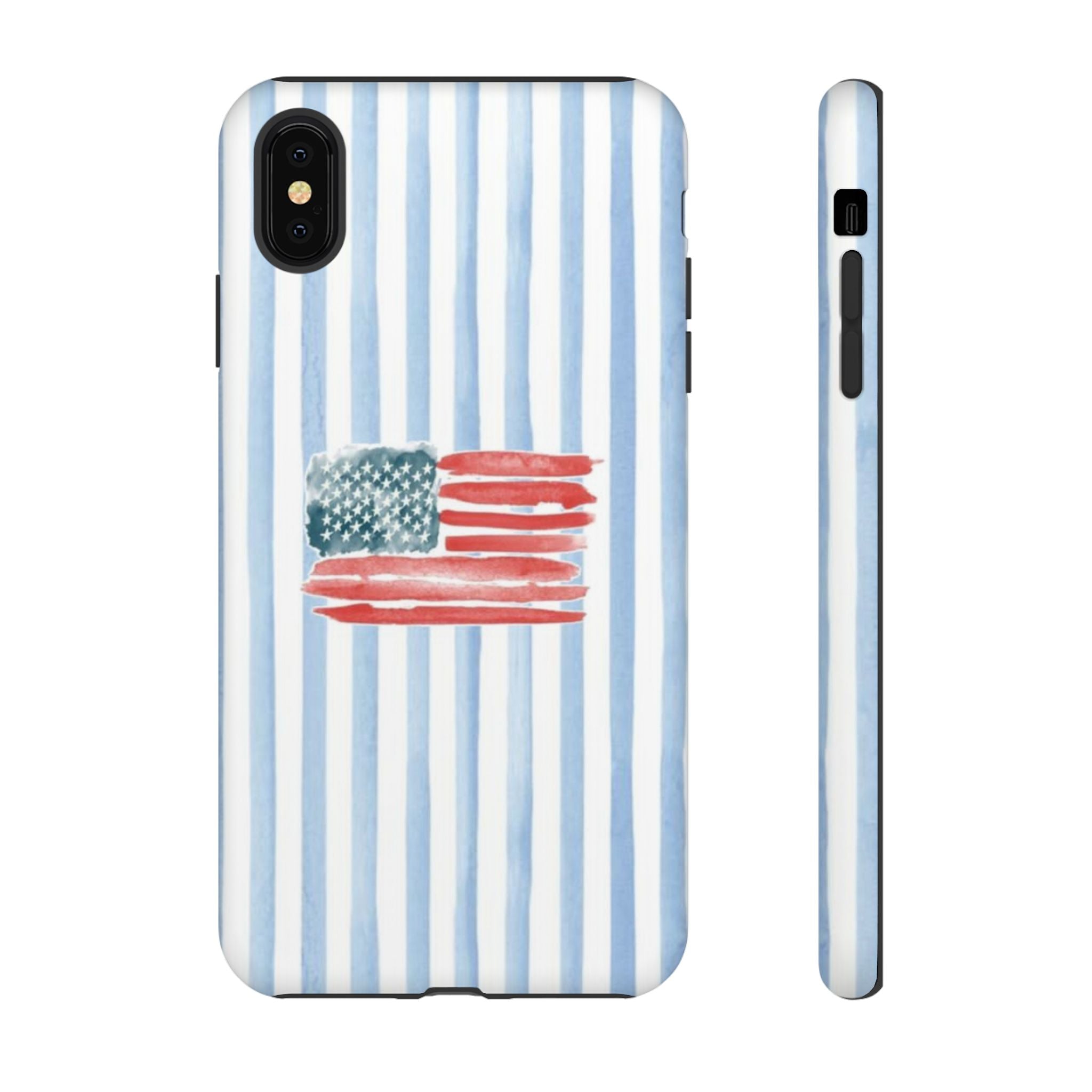 American Flag Watercolor Phone Case - Blue Stripe Tough Case