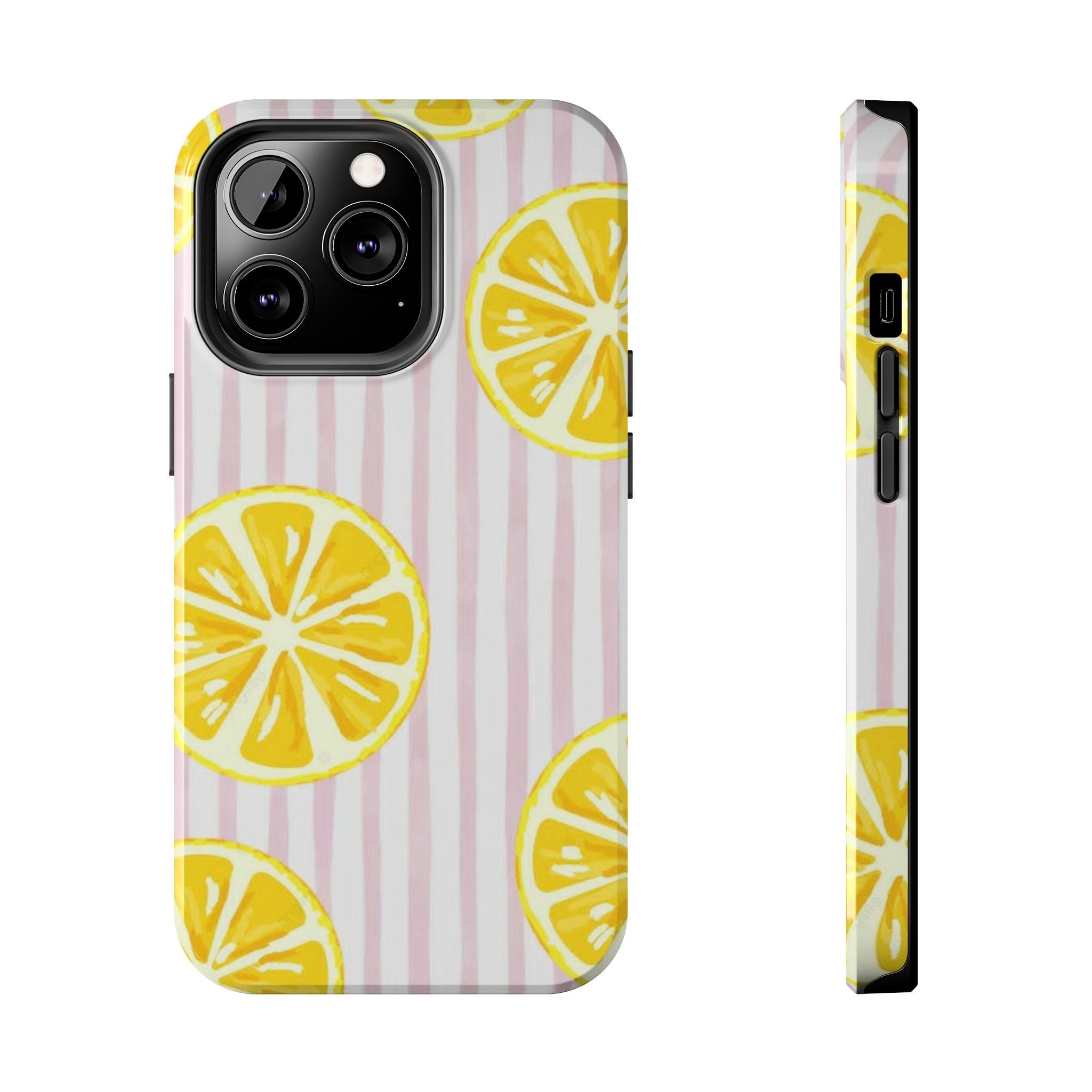 Lemon Slice Tough Phone Case — Pink Stripe Summer Protective Cover