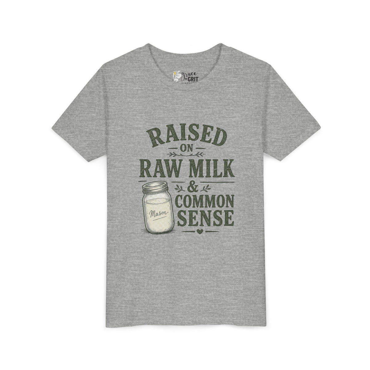 Youth Tee — "Raised on Raw Milk & Common Sense" Vintage Farm Kid Shirt