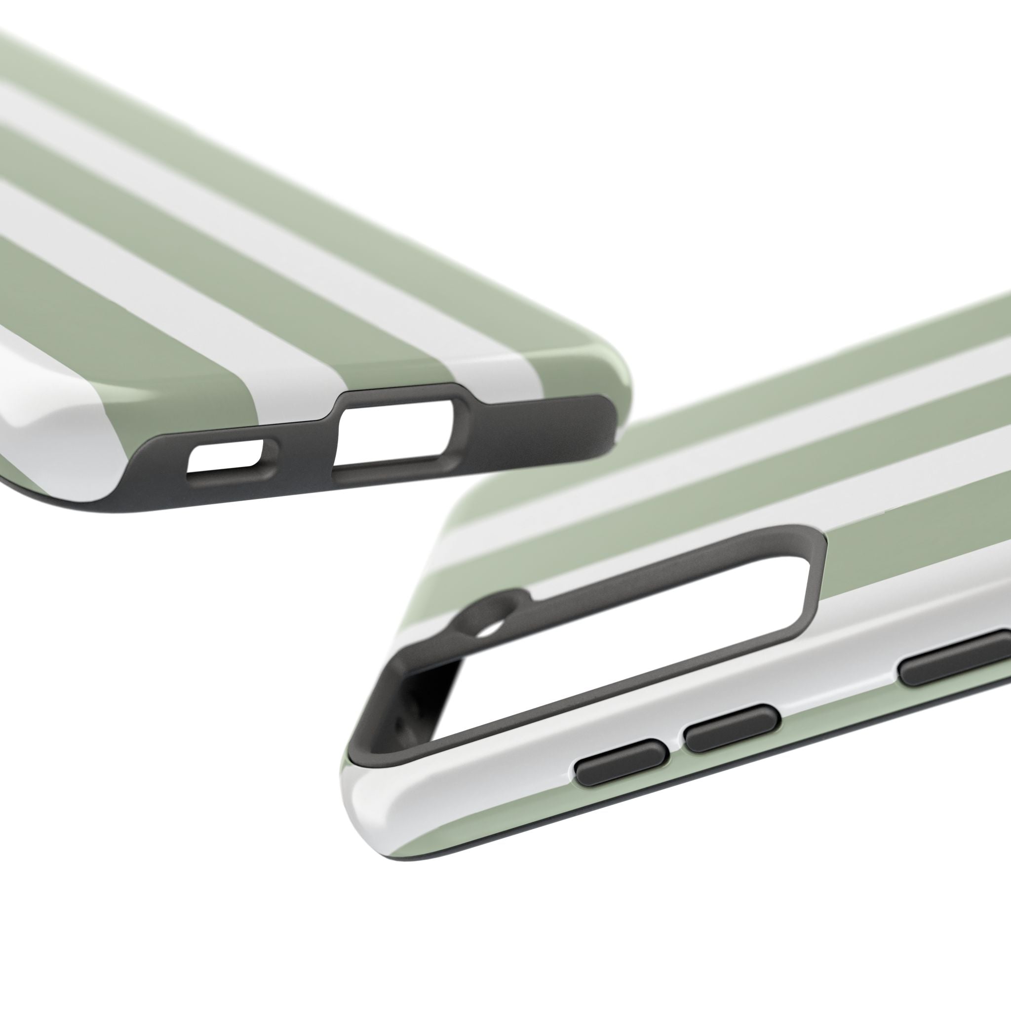 Sage & White Striped Tough Phone Case — Durable Protective Phone Cover