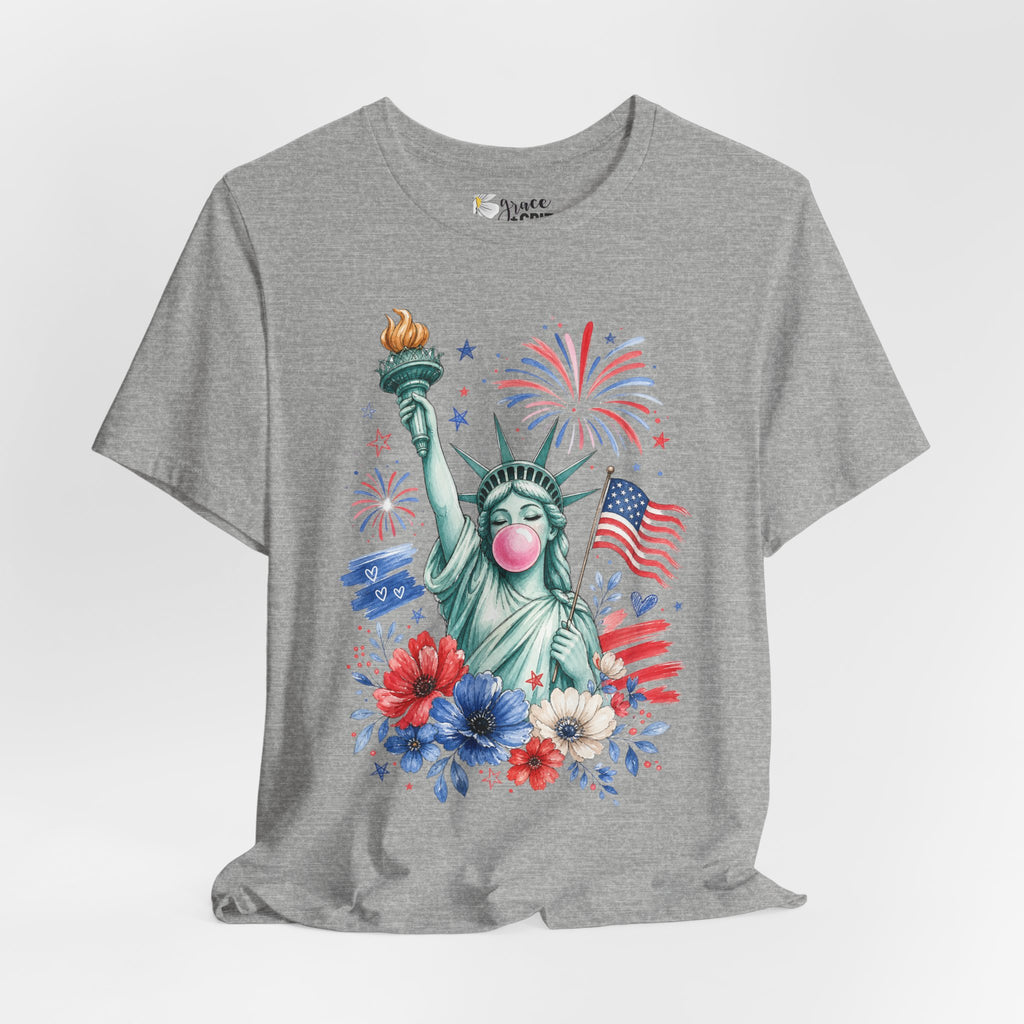 Statue of Liberty Bubblegum Tee — Patriotic 4th of July Graphic T-Shirt