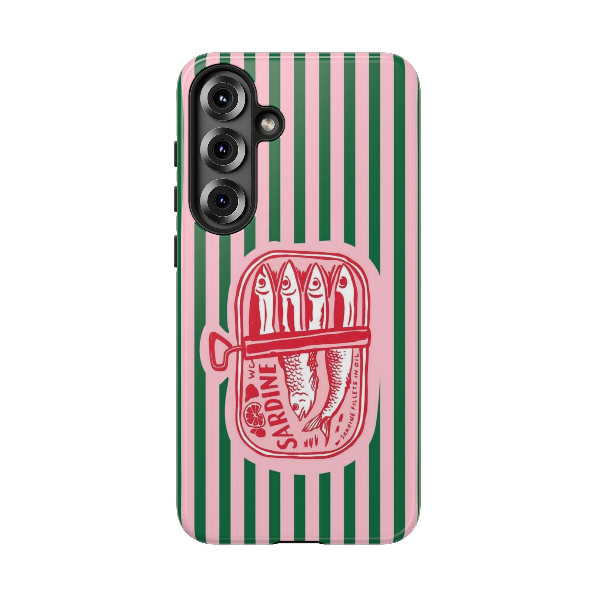 Sardine Stripe Phone Case — Retro Pink & Green Nautical Protection