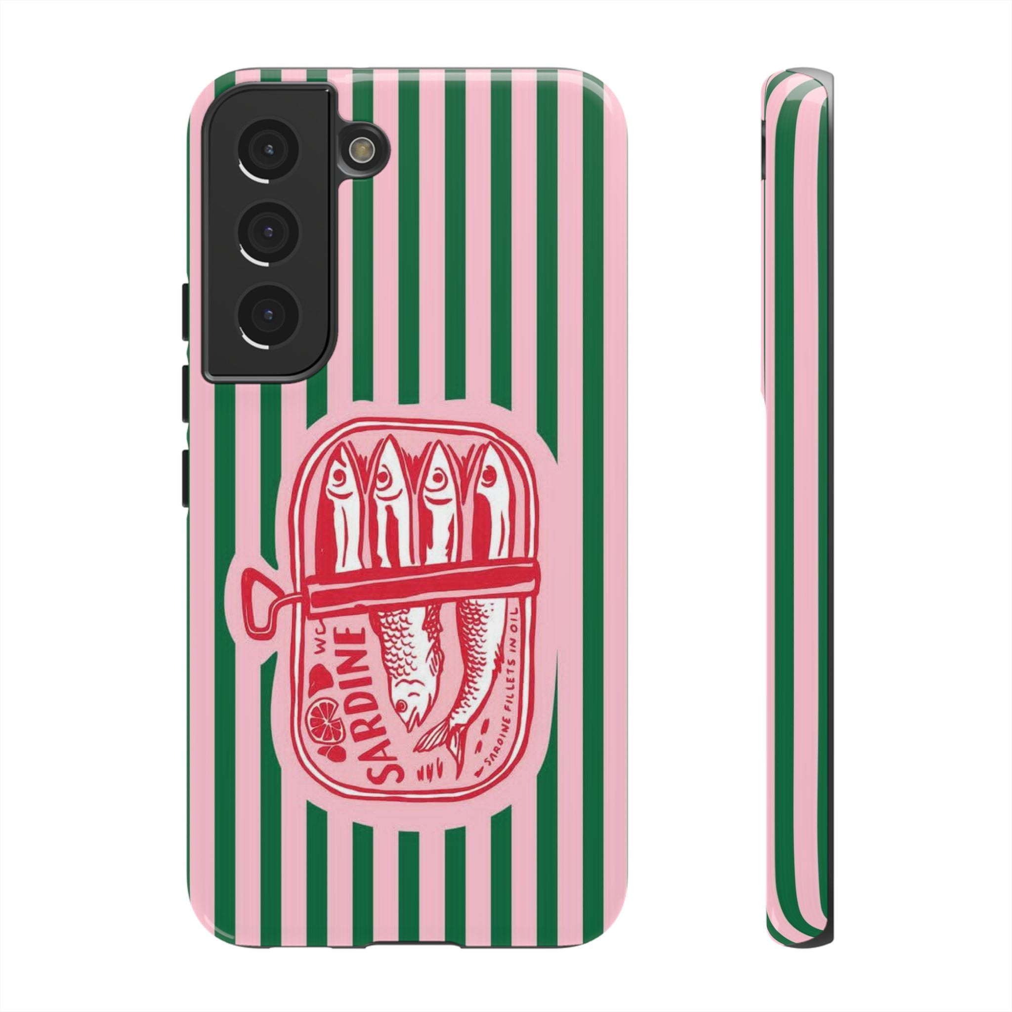 Sardine Stripe Phone Case — Retro Pink & Green Nautical Protection