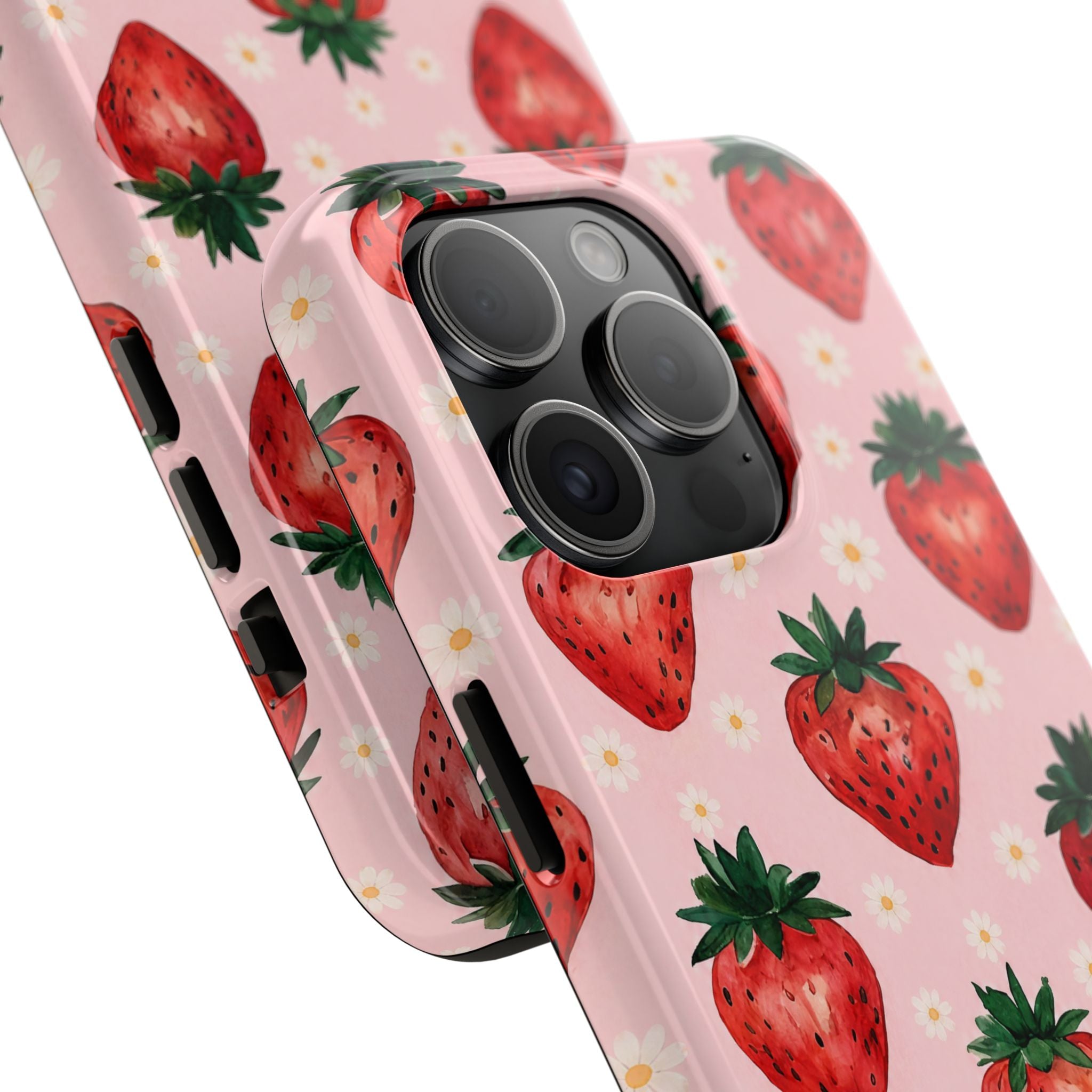 Strawberry Pattern Tough Phone Case — Cute Pink Fruit iPhone/Android Protection