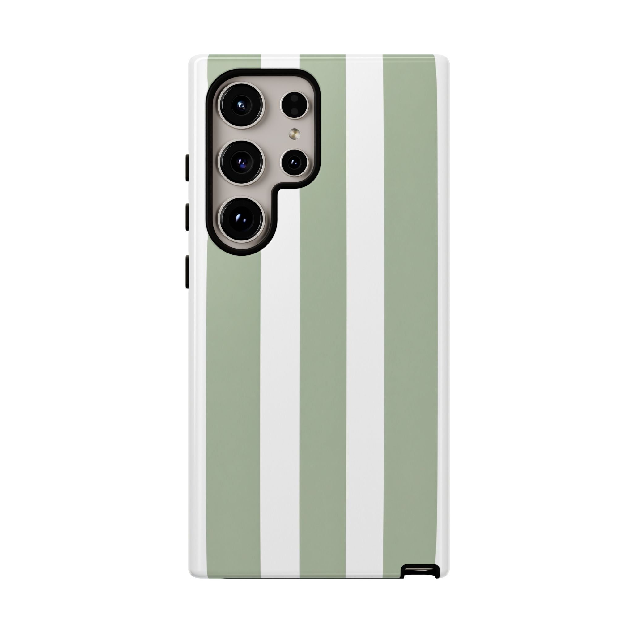 Striped Sage Tough Phone Case — Durable Green & White Vertical Stripe Phone Cover