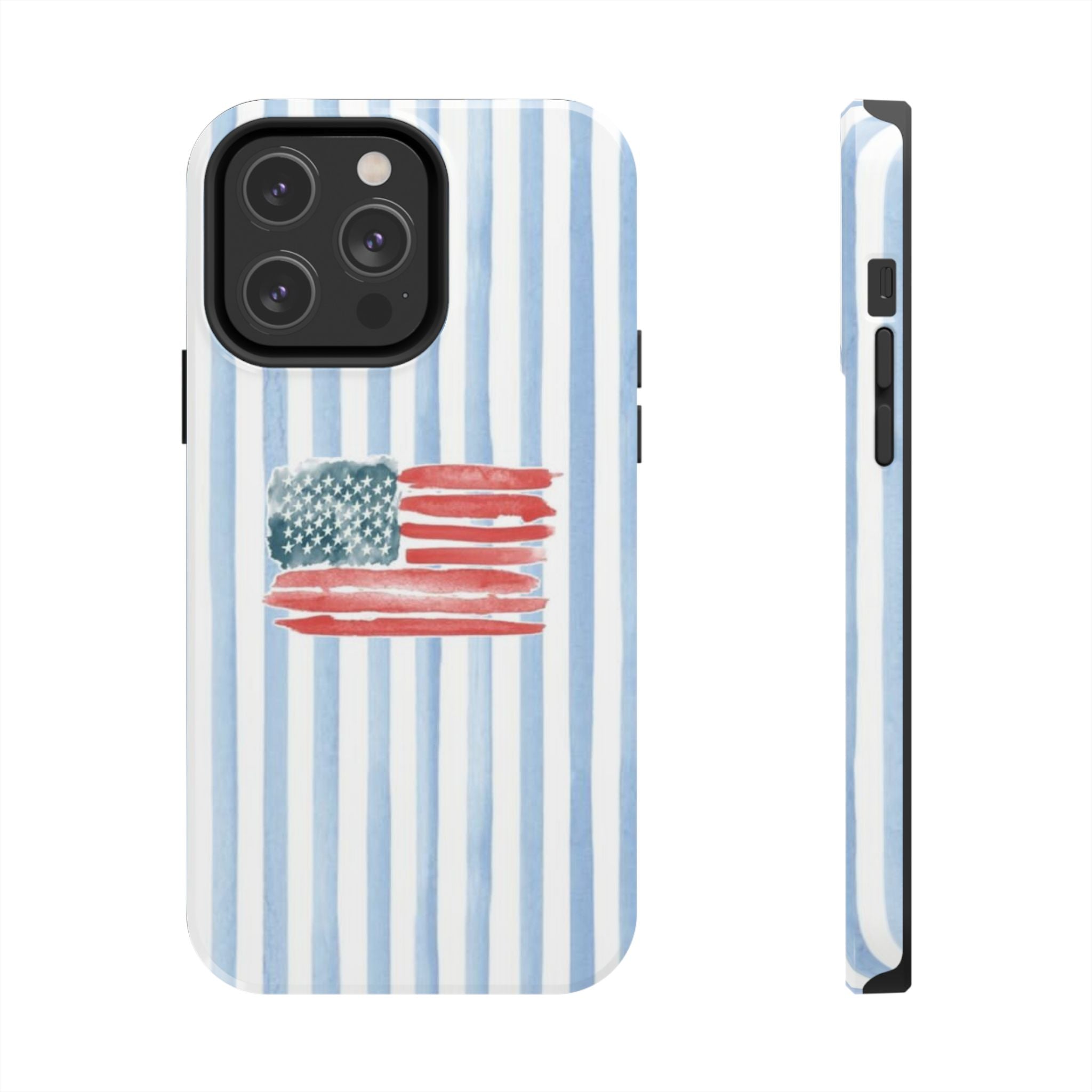 American Flag Watercolor Tough Phone Case — Blue Striped Patriotic Phone Case