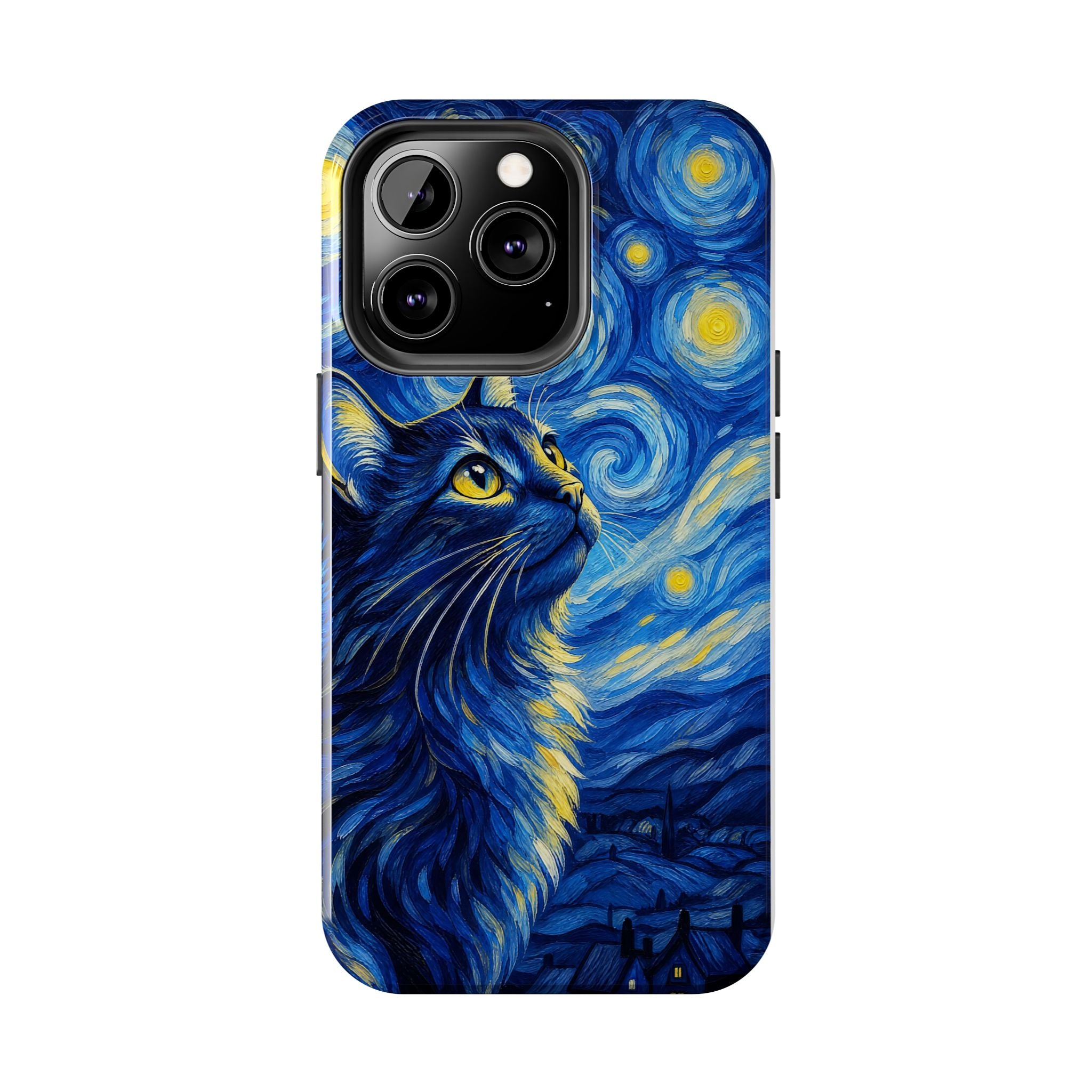 Starry Night Cat Tough Phone Case — Van Gogh Style Galaxy Kitten Protective Cover