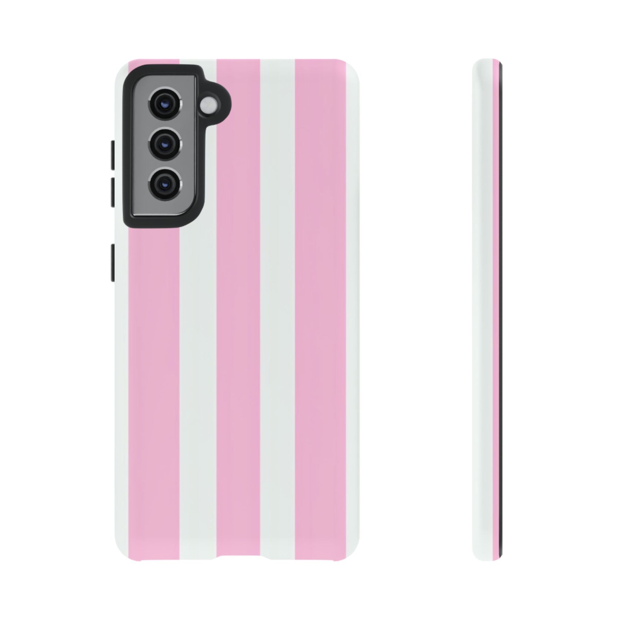Pink & White Striped Tough Phone Case — Durable Protective Phone Cover