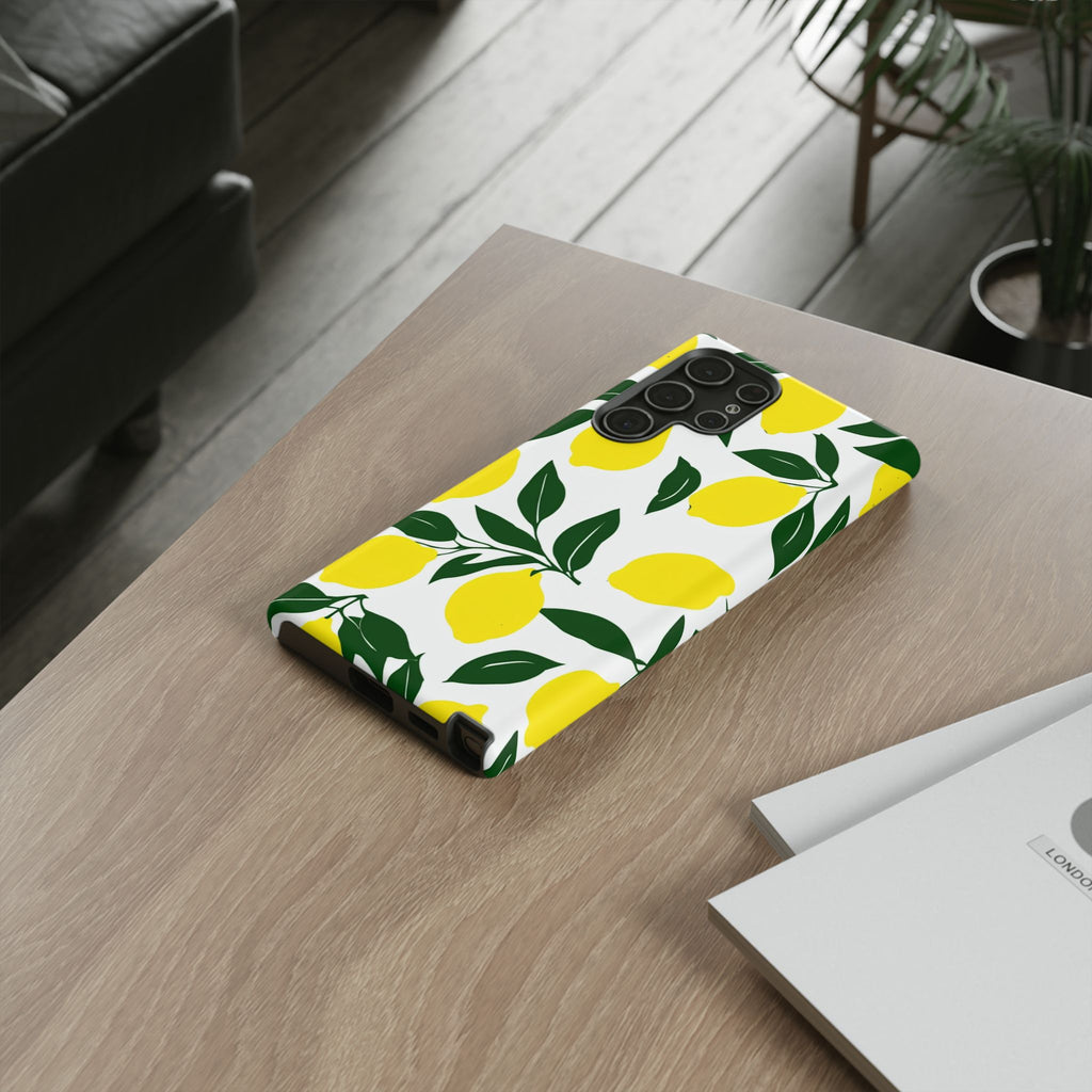 Lemon Pattern Tough Phone Case — Bright Citrus Protective Cover