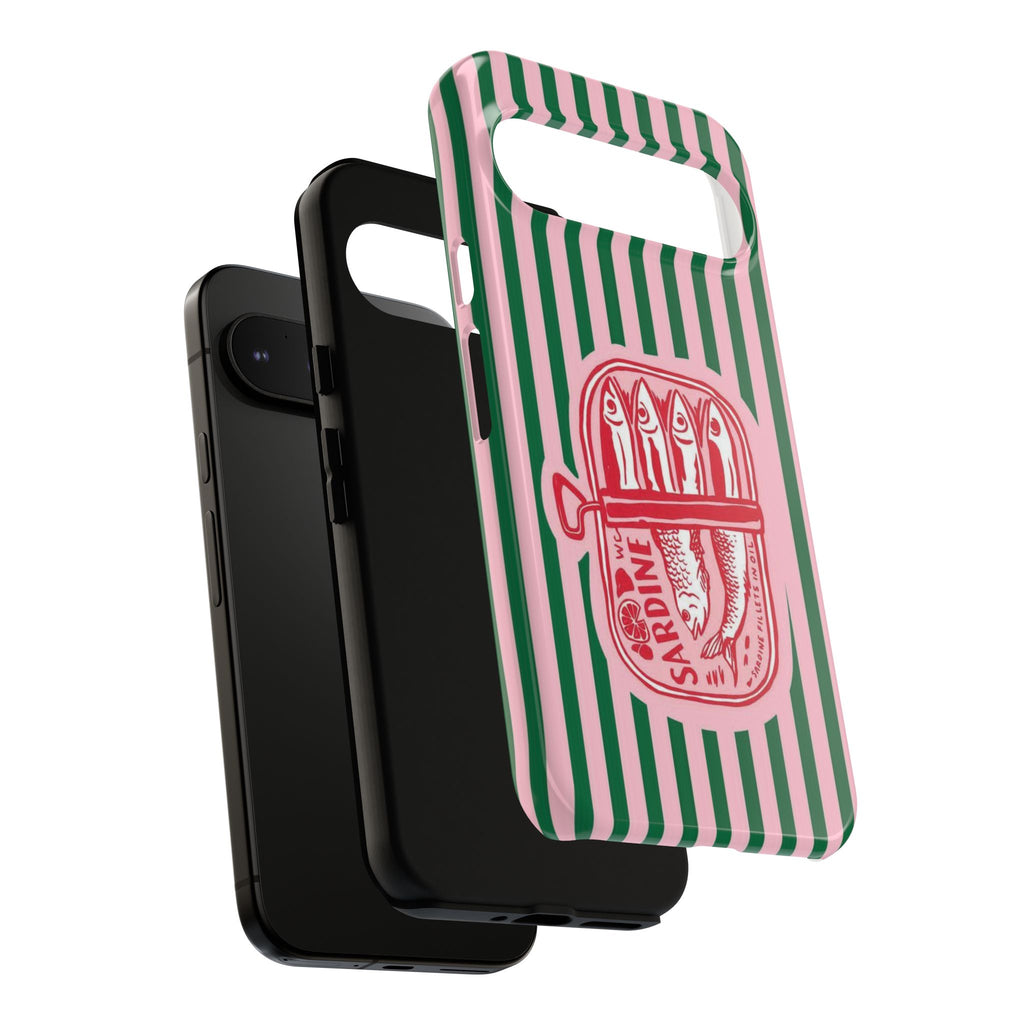 Sardine Stripe Phone Case — Retro Pink & Green Nautical Protection