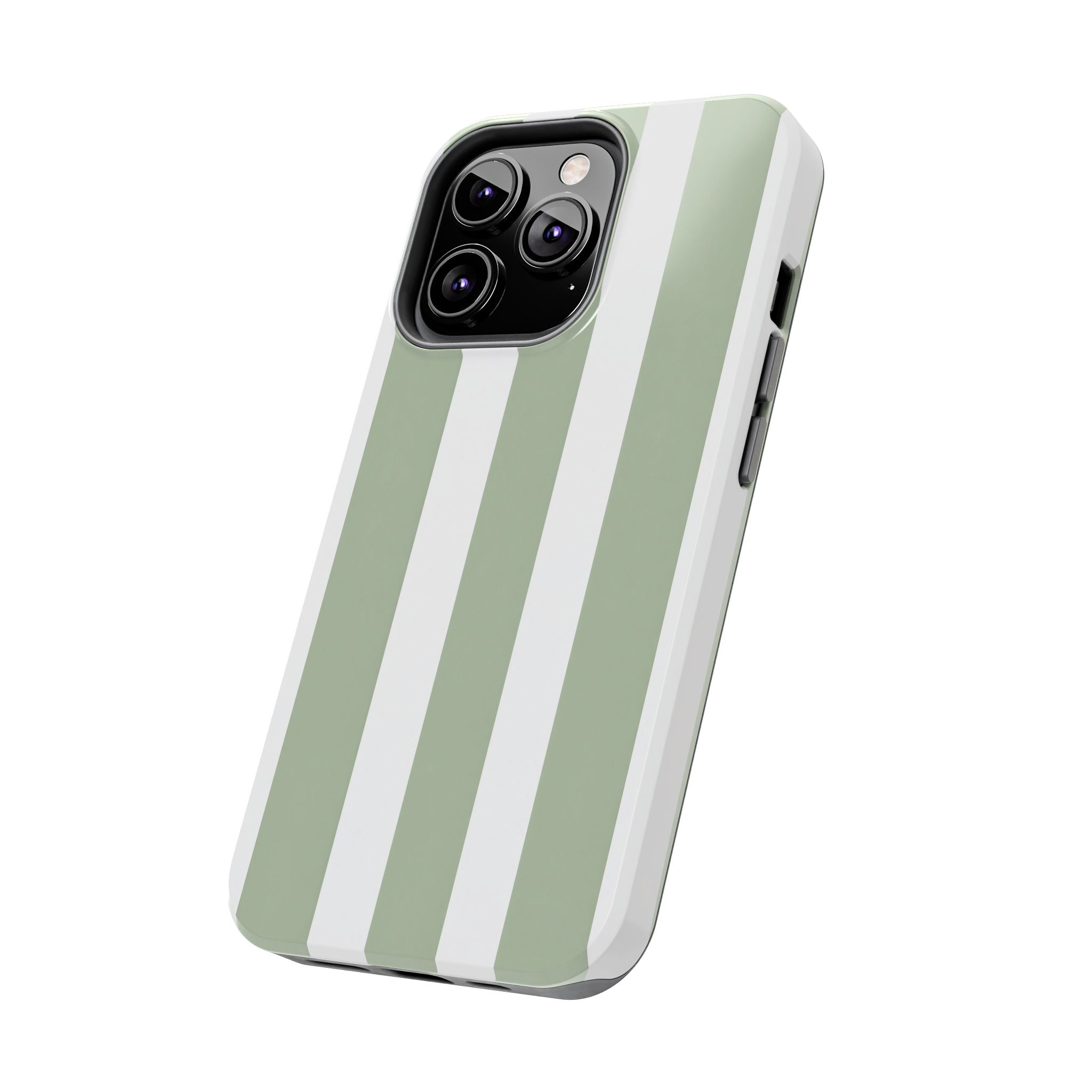 Sage & White Striped Tough Phone Case — Durable Protective Phone Cover