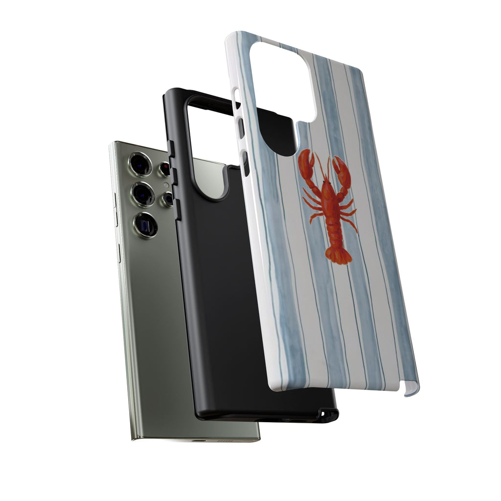 Lobster Stripe Phone Case — Nautical Blue & White Protective Cover