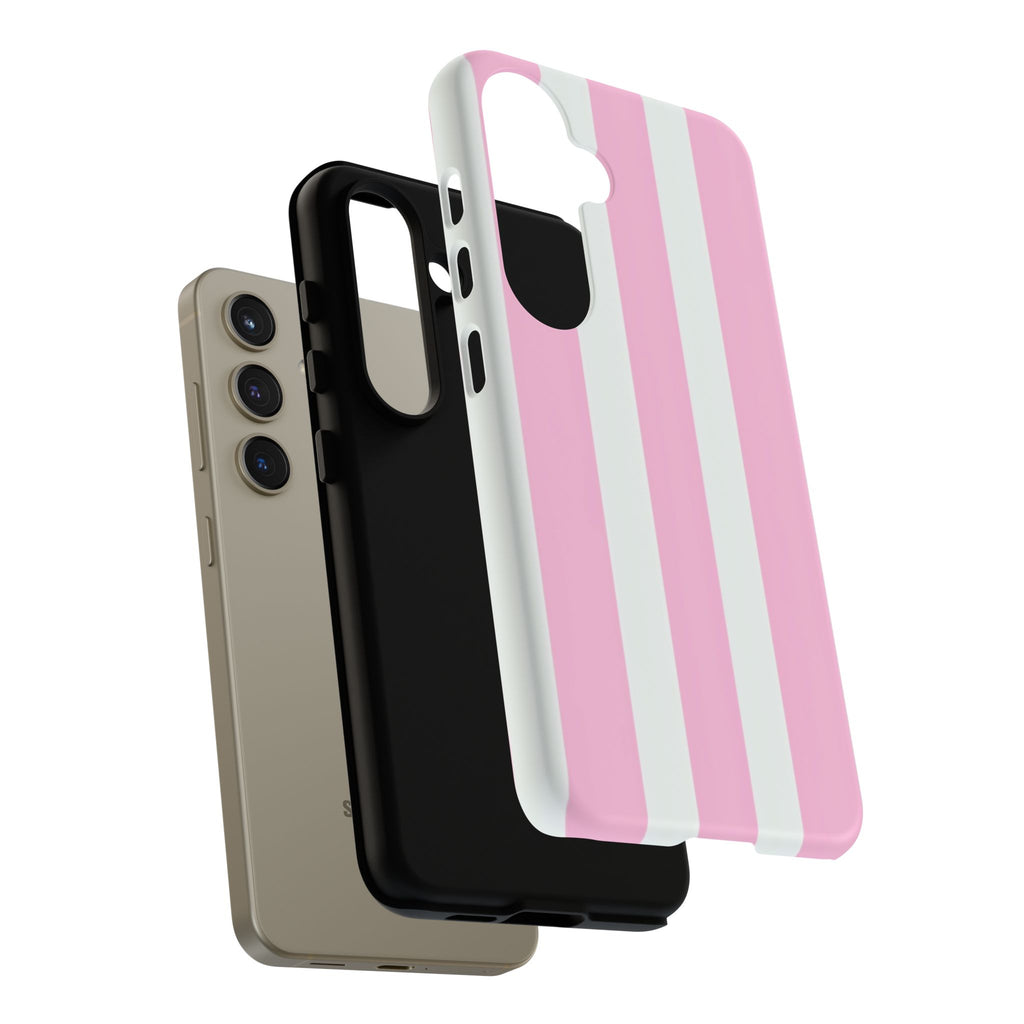 Pink & White Striped Tough Phone Case — Durable Protective Phone Cover