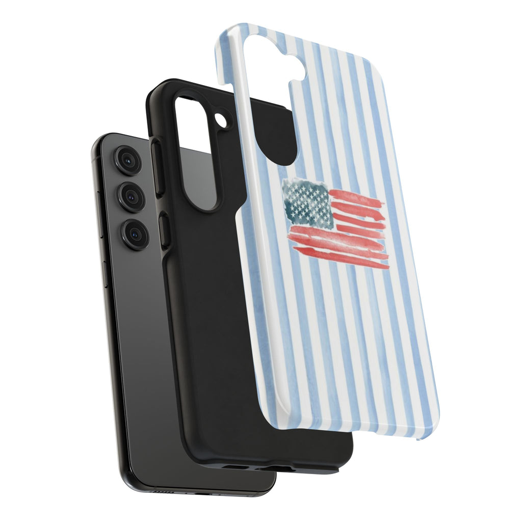American Flag Watercolor Tough Phone Case — Blue Striped Patriotic Phone Case