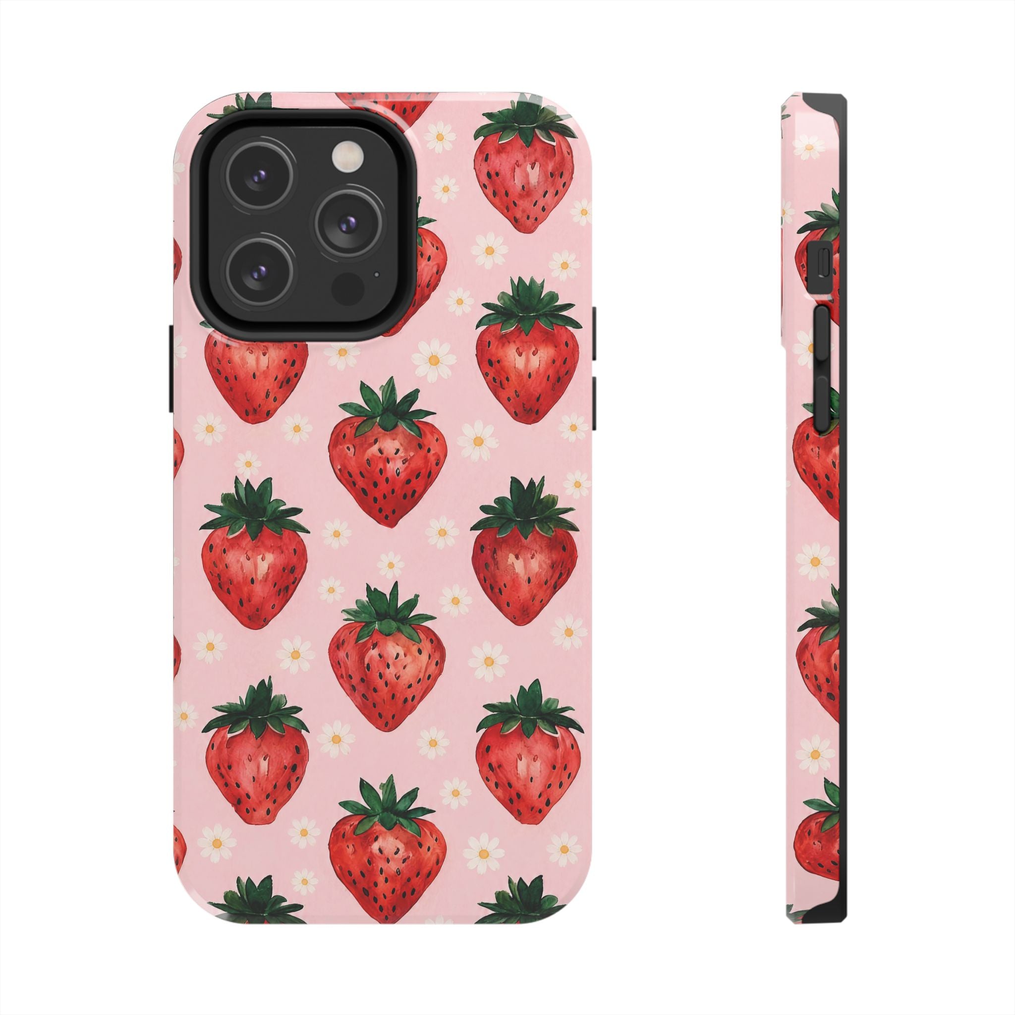 Strawberry Pattern Tough Phone Case — Cute Pink Fruit iPhone/Android Protection