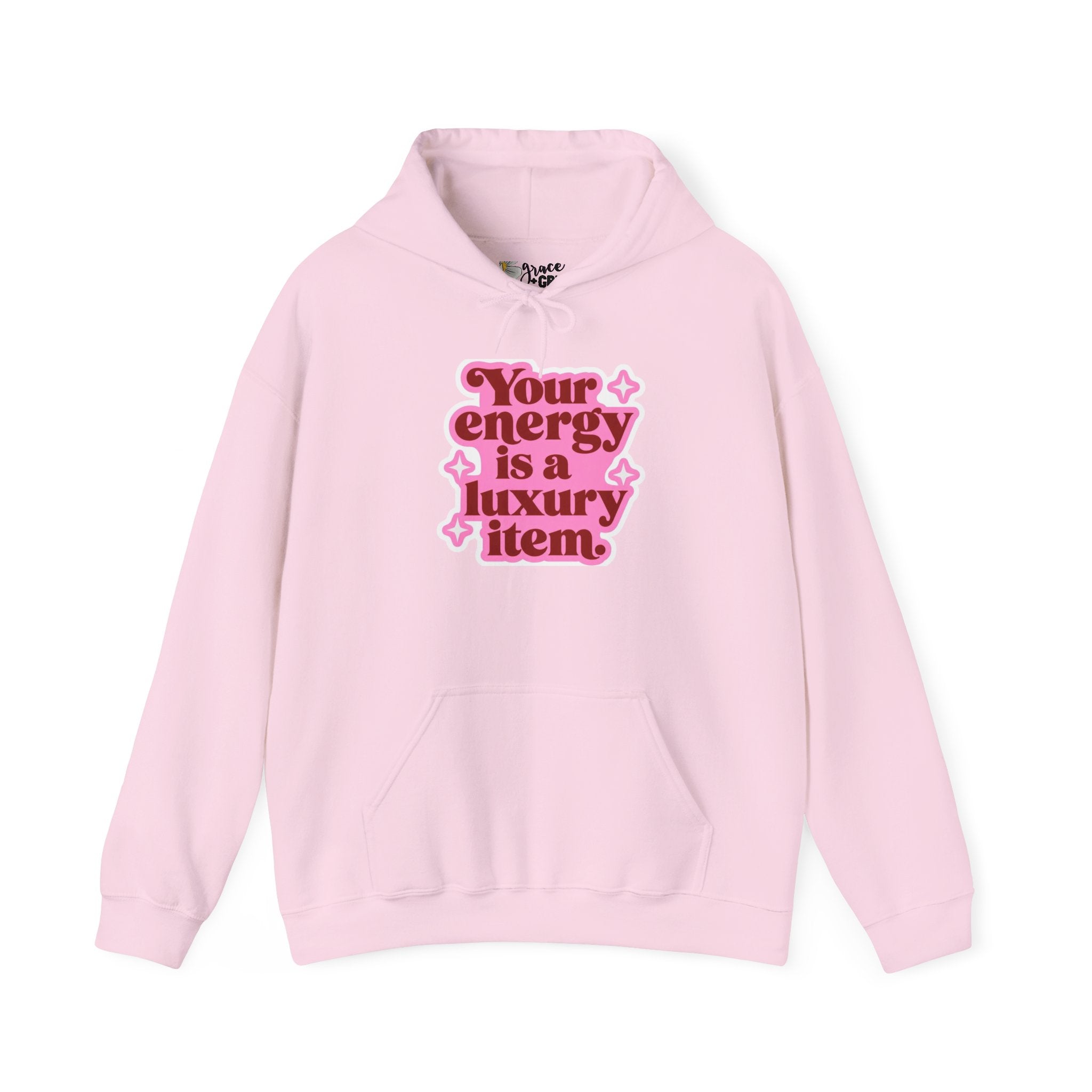 Hoodie — "Your Energy Is a Luxury Item" Pink Retro Graphic