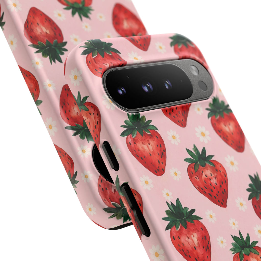 Strawberry Pattern Tough Case — Cute Pink Fruit Phone Case