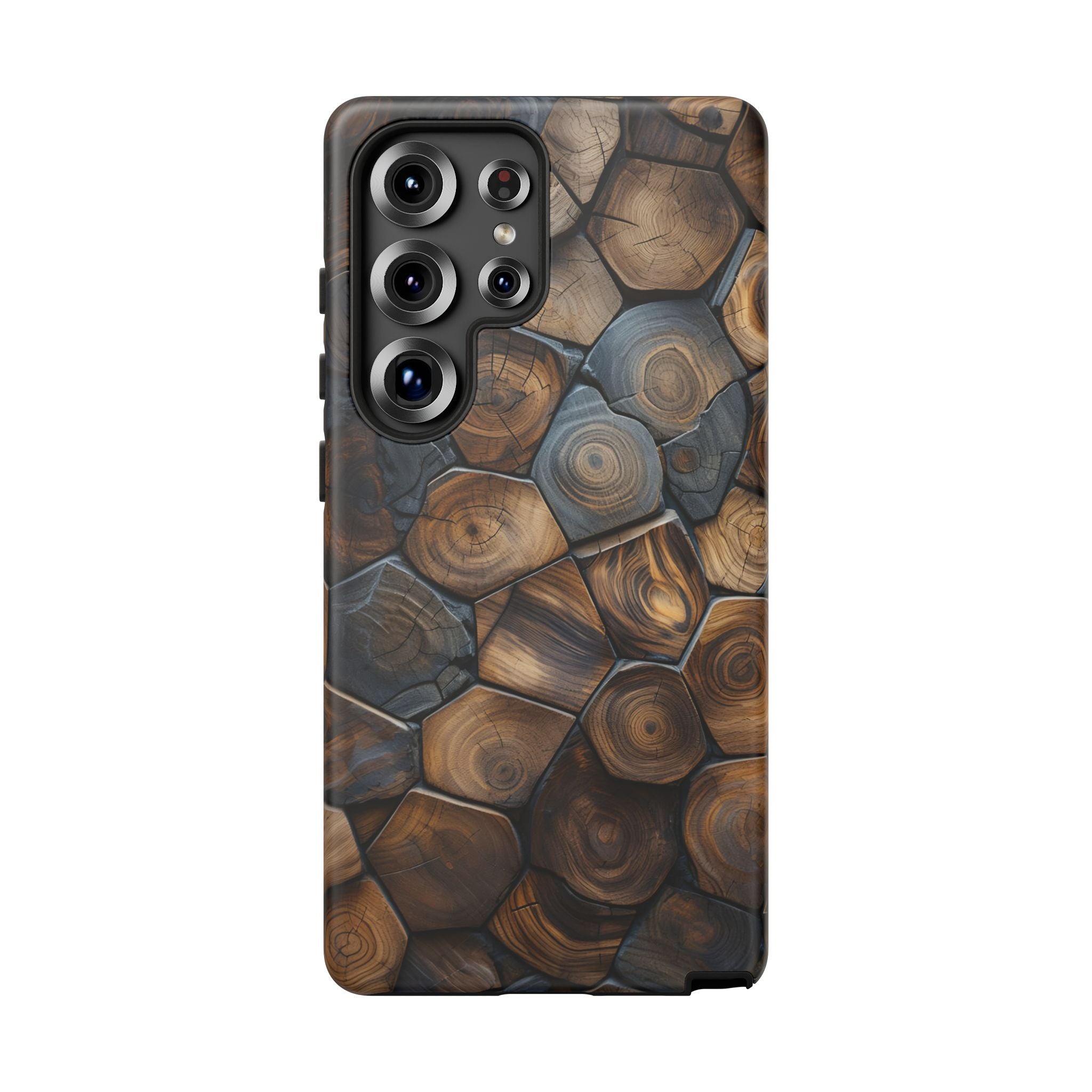 Wood Grain Hex Phone Case — Rustic Geometric iPhone Protection