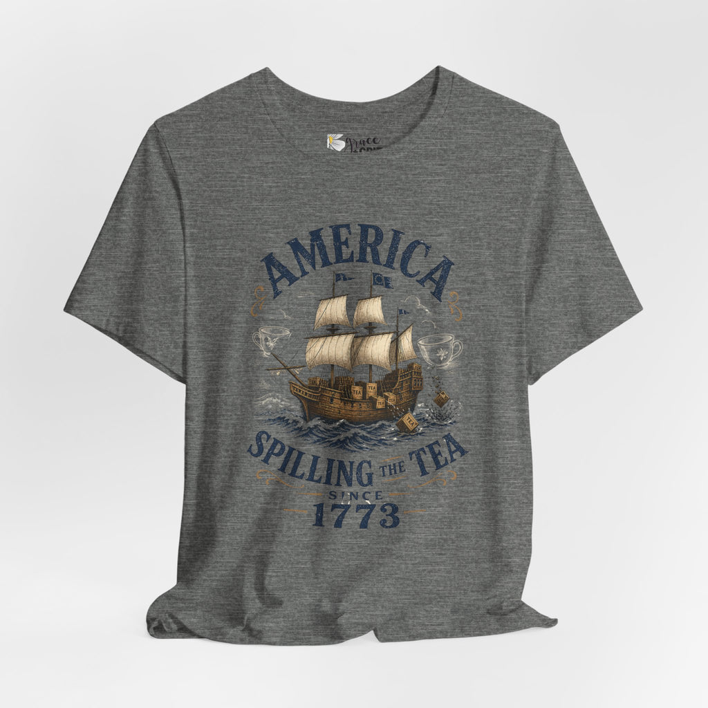 America Spilling the Tea 1773 T‑Shirt — Boston Tea Party Vintage Ship Tee