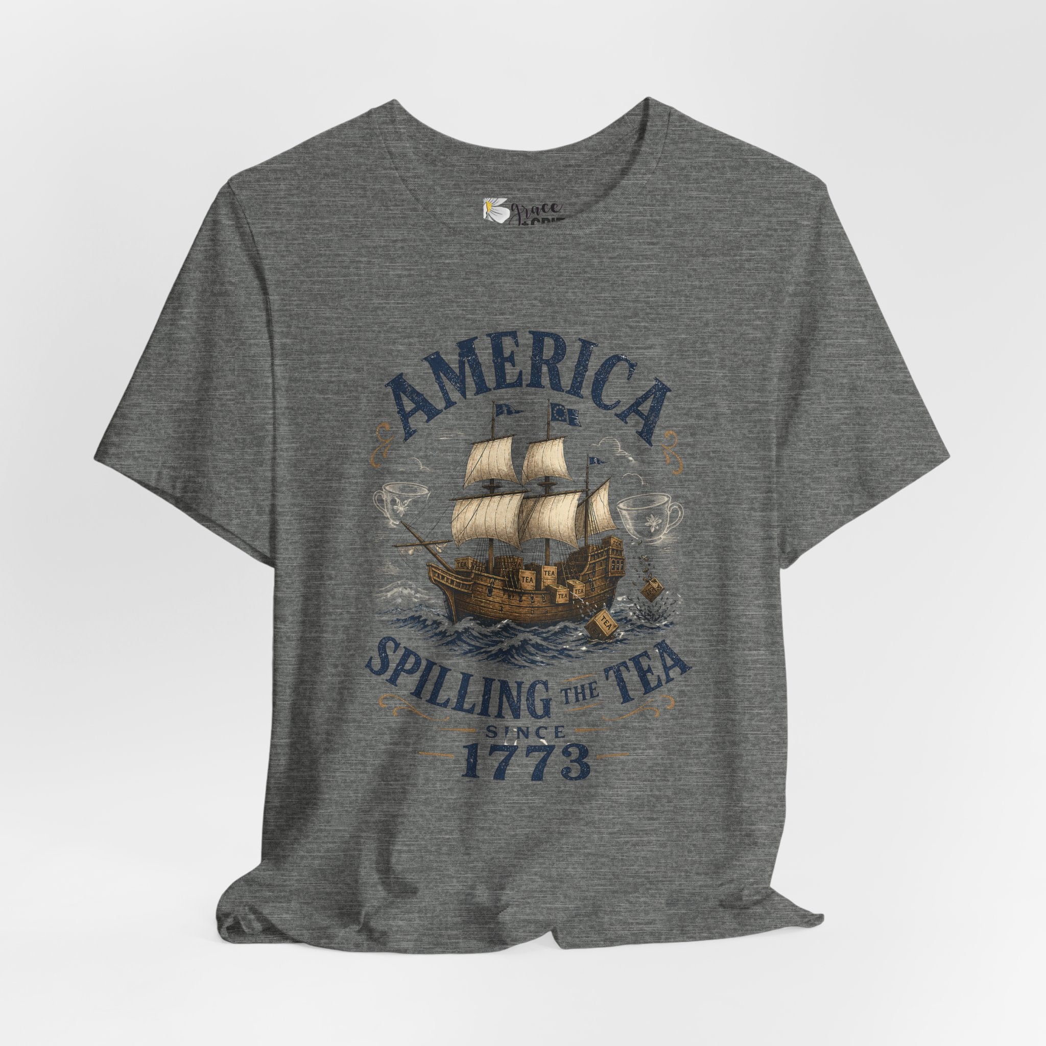 America Spilling the Tea 1773 T‑Shirt — Boston Tea Party Vintage Ship Tee