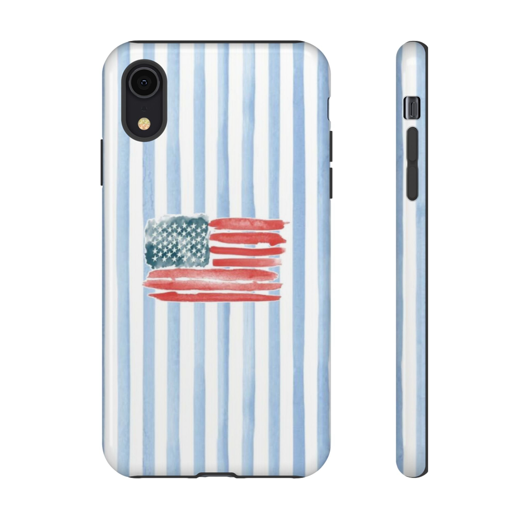 American Flag Watercolor Phone Case - Blue Stripe Tough Case