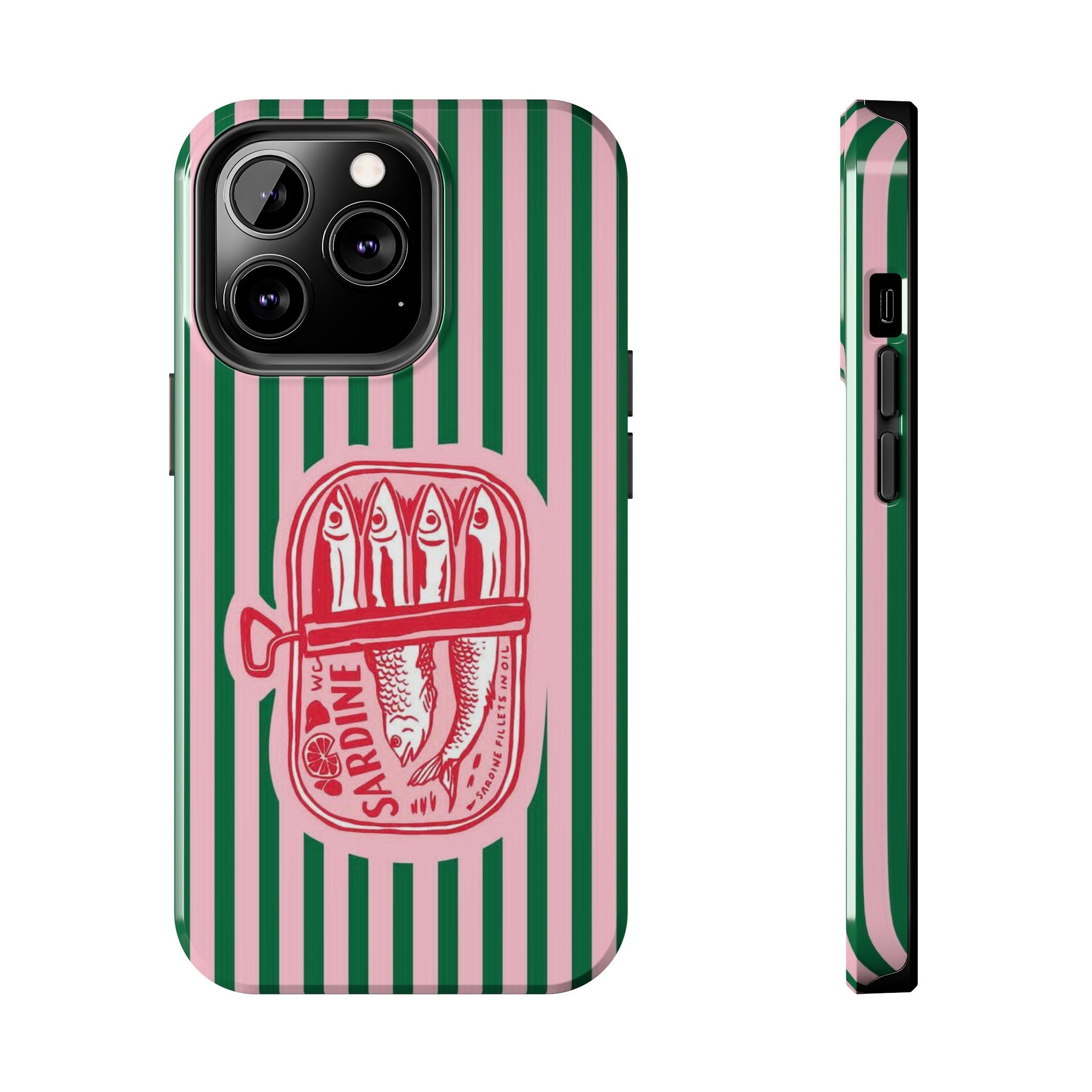 Sardine Stripes Tough Phone Case — Retro Pink & Green Protective Phone Cover