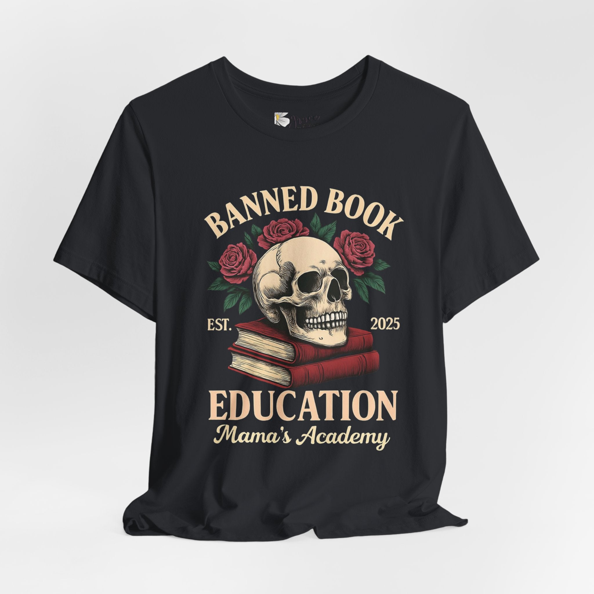 Banned Book Skull with Roses T-Shirt | Education Stack Tee