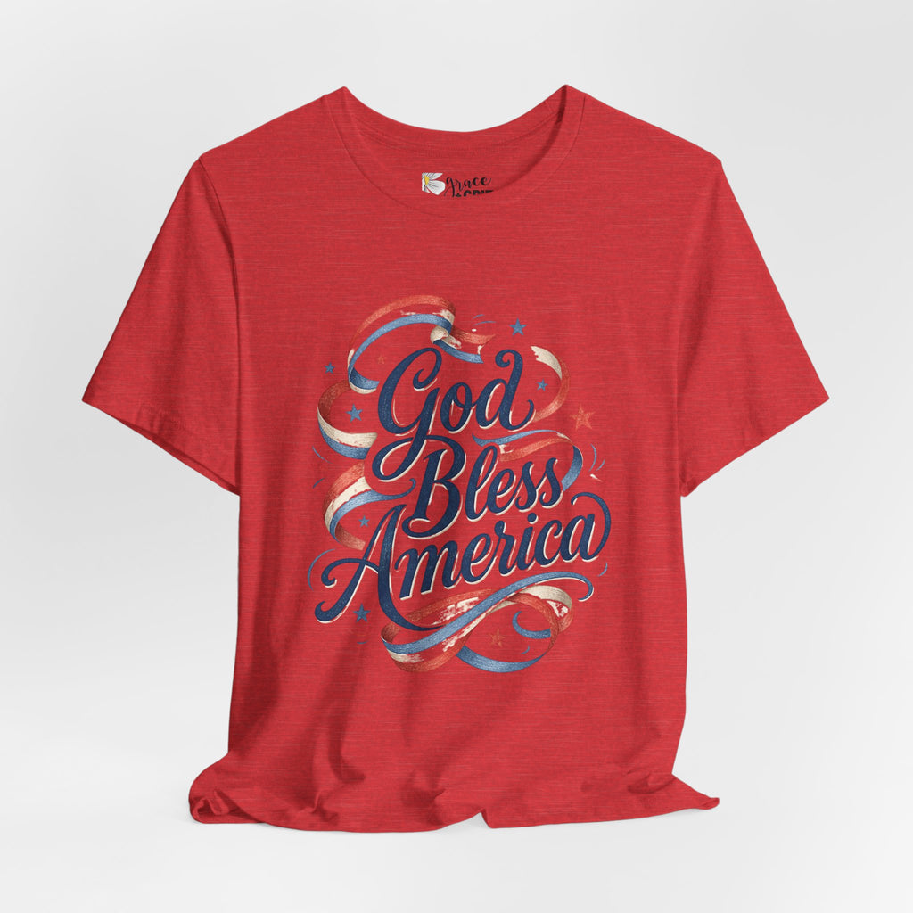 God Bless America T-Shirt — Patriotic Vintage Script Tee for 4th of July