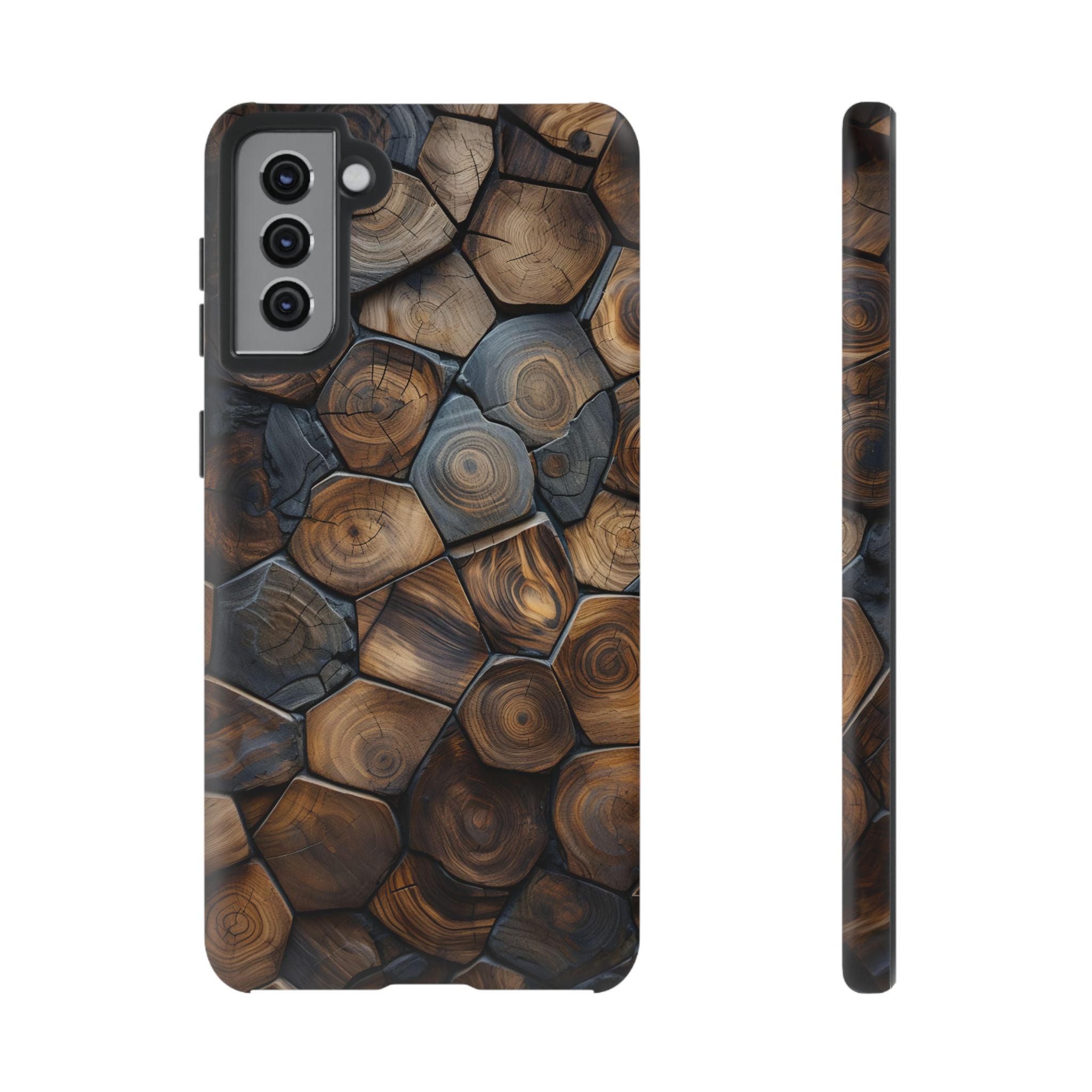 Wood Grain Hex Phone Case — Rustic Geometric iPhone Protection