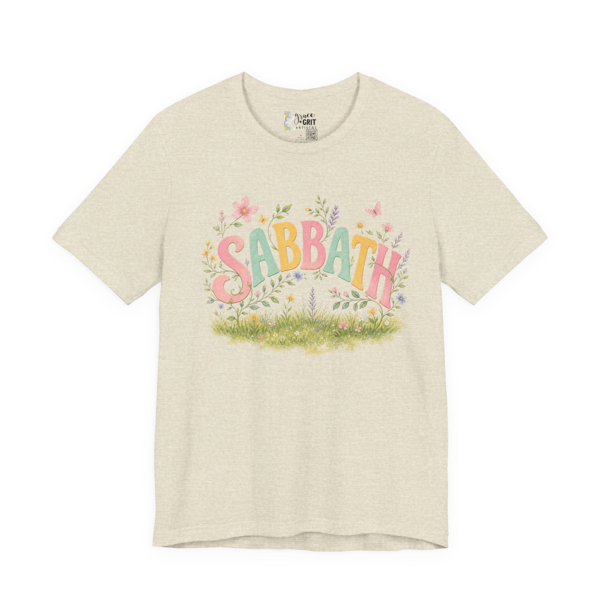 Sabbath Floral Script Tee | Pastel Flowers, Meadow Illustration